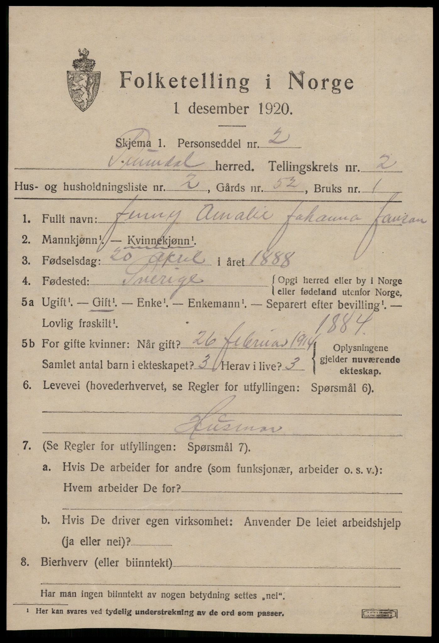 SAT, 1920 census for Sunndal, 1920, p. 1100