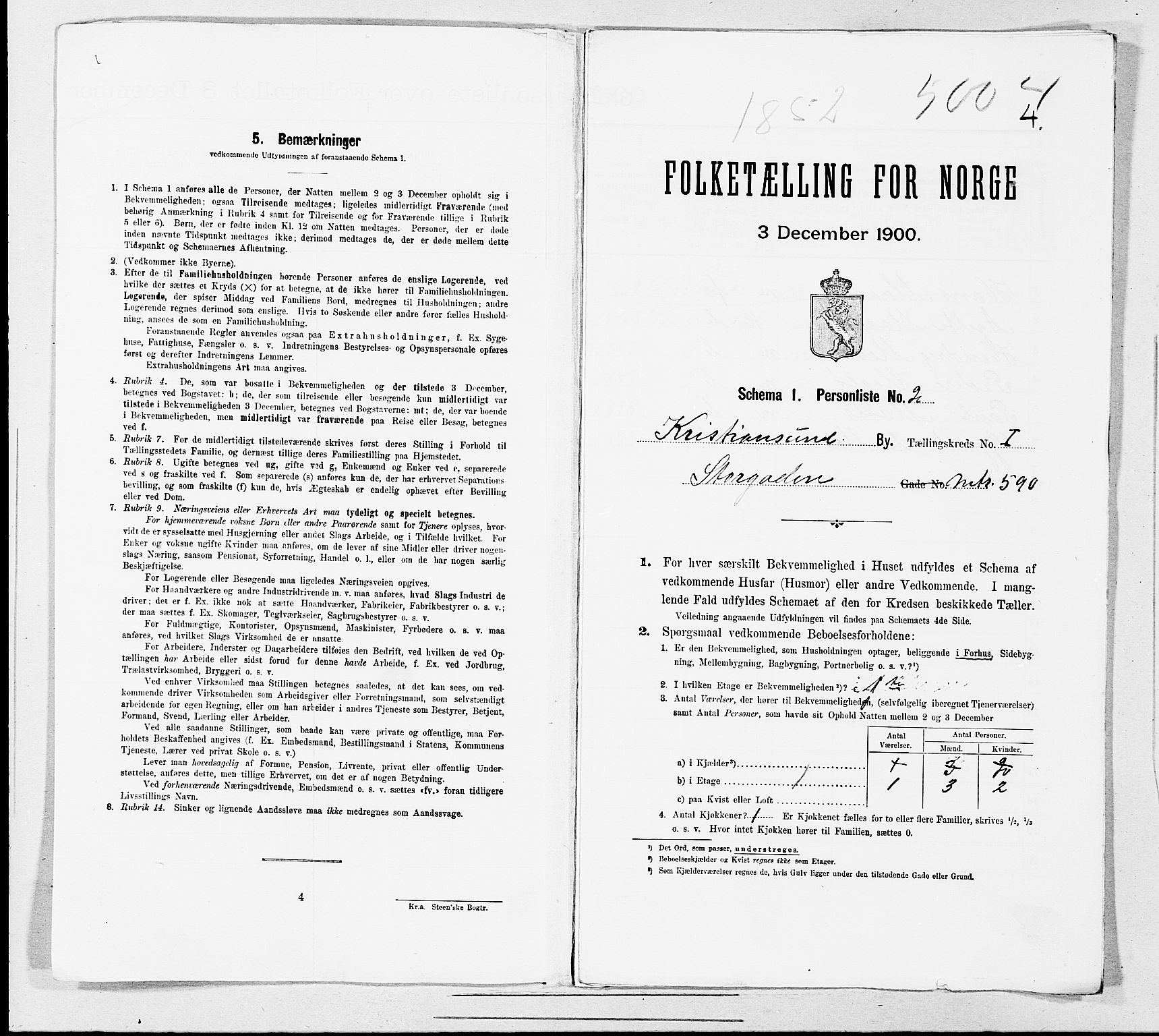 SAT, 1900 census for Kristiansund, 1900, p. 146