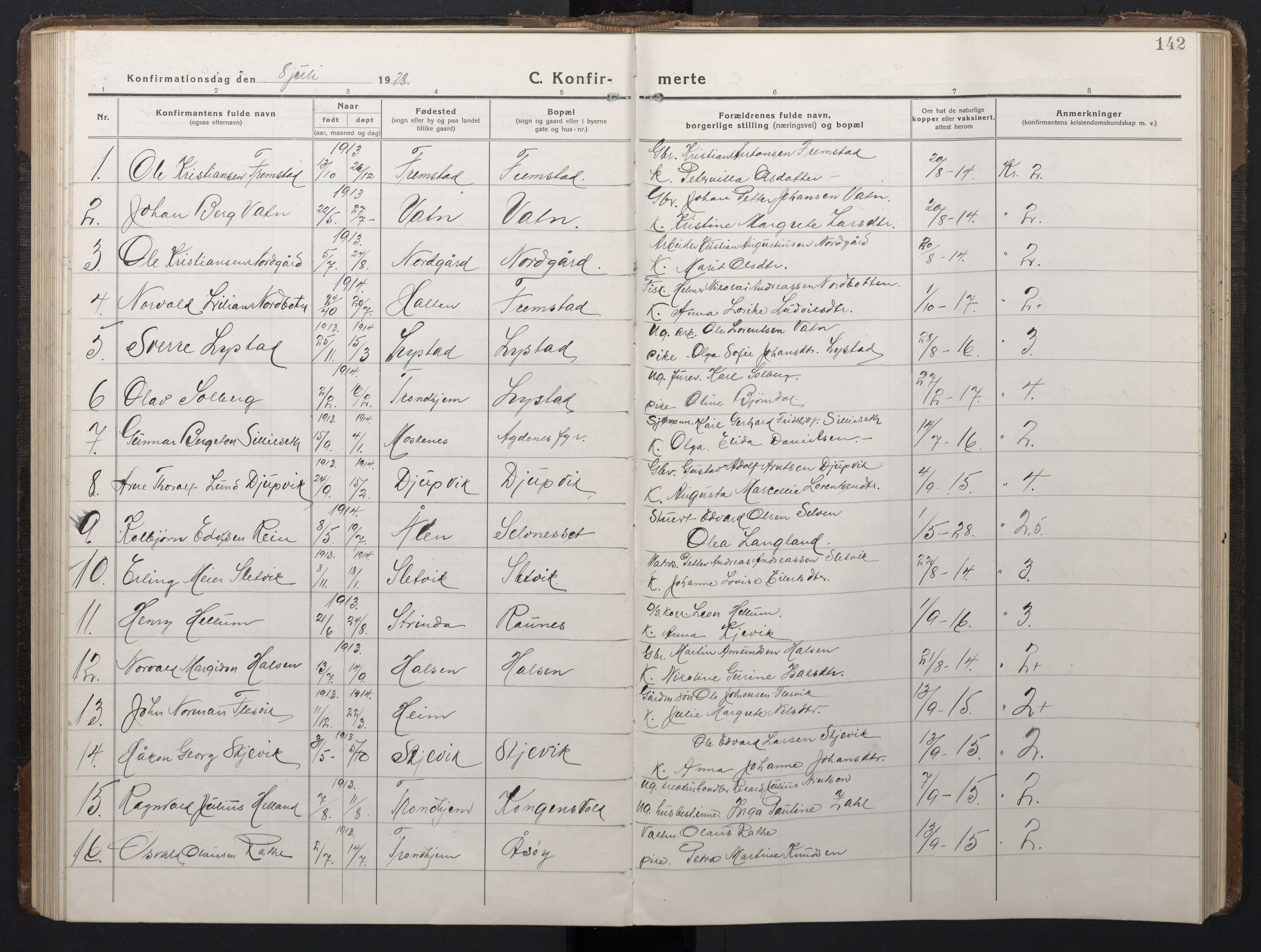 Ministerialprotokoller, klokkerbøker og fødselsregistre - Sør-Trøndelag, SAT/A-1456/662/L0758: Parish register (copy) no. 662C03, 1918-1948, p. 142
