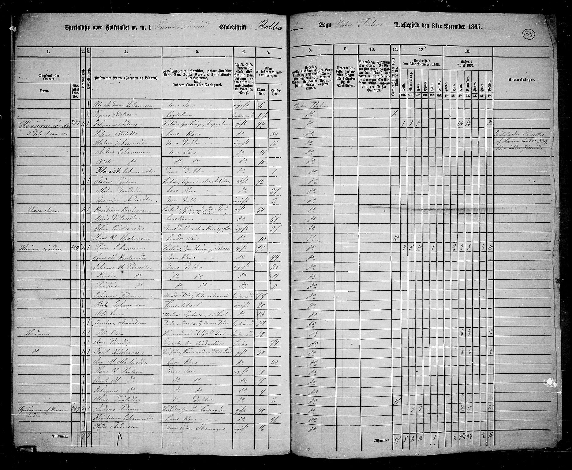 RA, 1865 census for Vestre Toten, 1865, p. 298