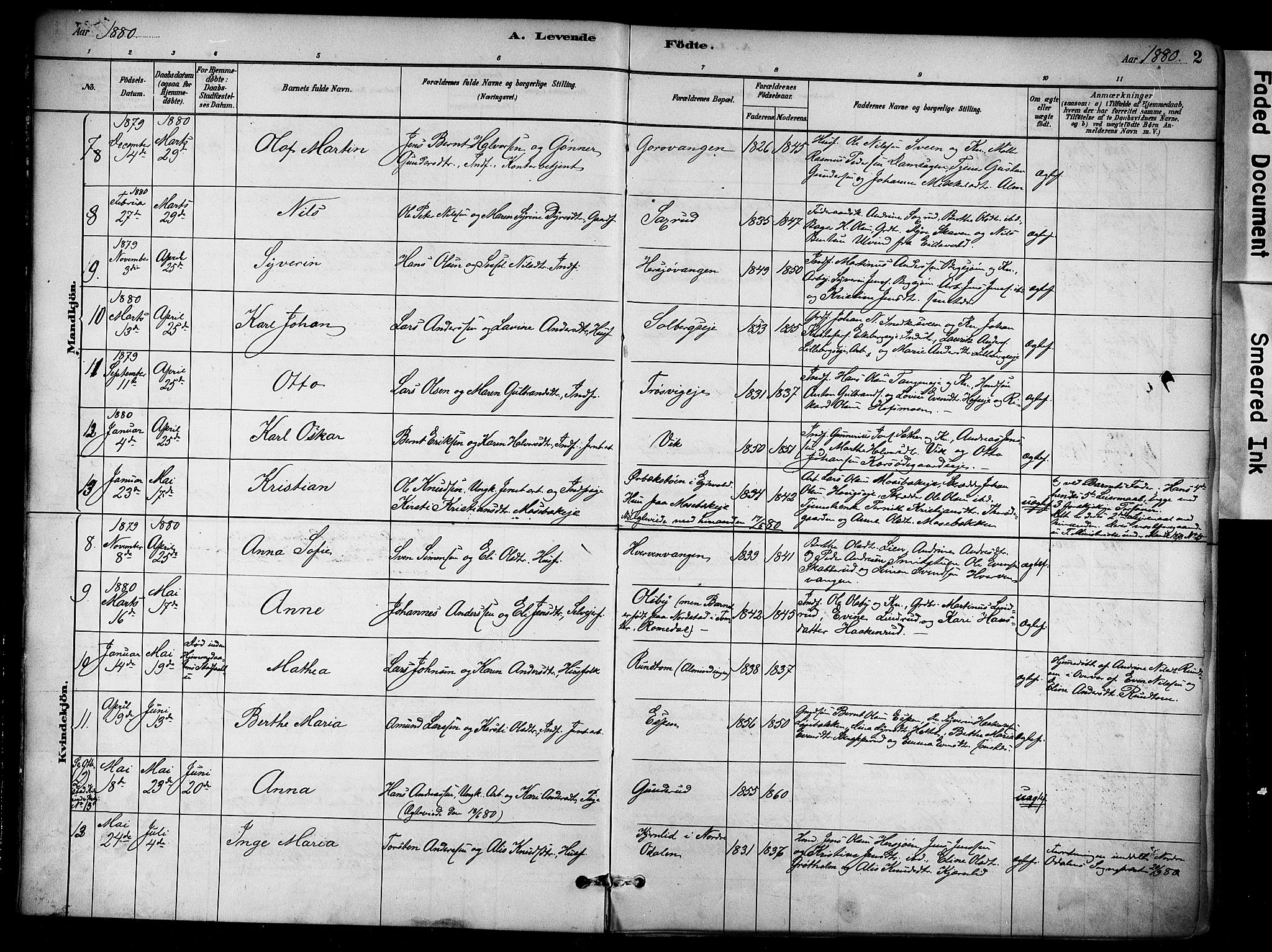 Stange prestekontor, AV/SAH-PREST-002/K/L0018: Parish register (official) no. 18, 1880-1896, p. 2