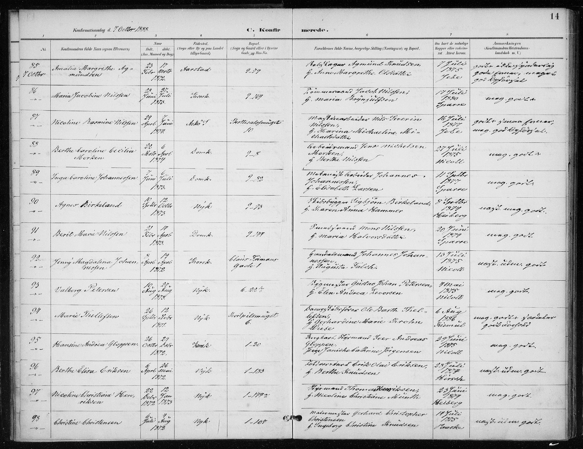 Nykirken Sokneprestembete, AV/SAB-A-77101/H/Haa/L0028: Parish register (official) no. C 7, 1887-1913, p. 14