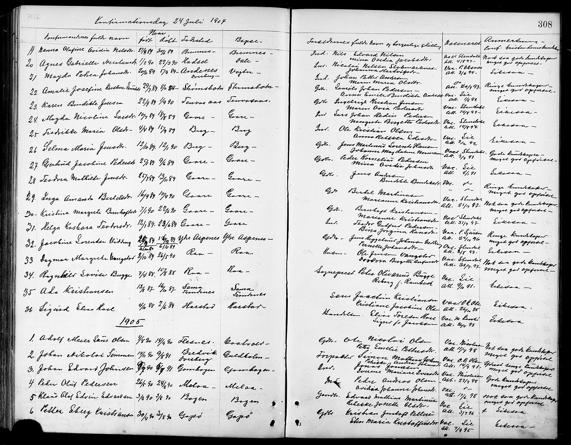 Kvæfjord sokneprestkontor, SATØ/S-1323/G/Ga/Gab/L0005klokker: Parish register (copy) no. 5, 1886-1911, p. 308