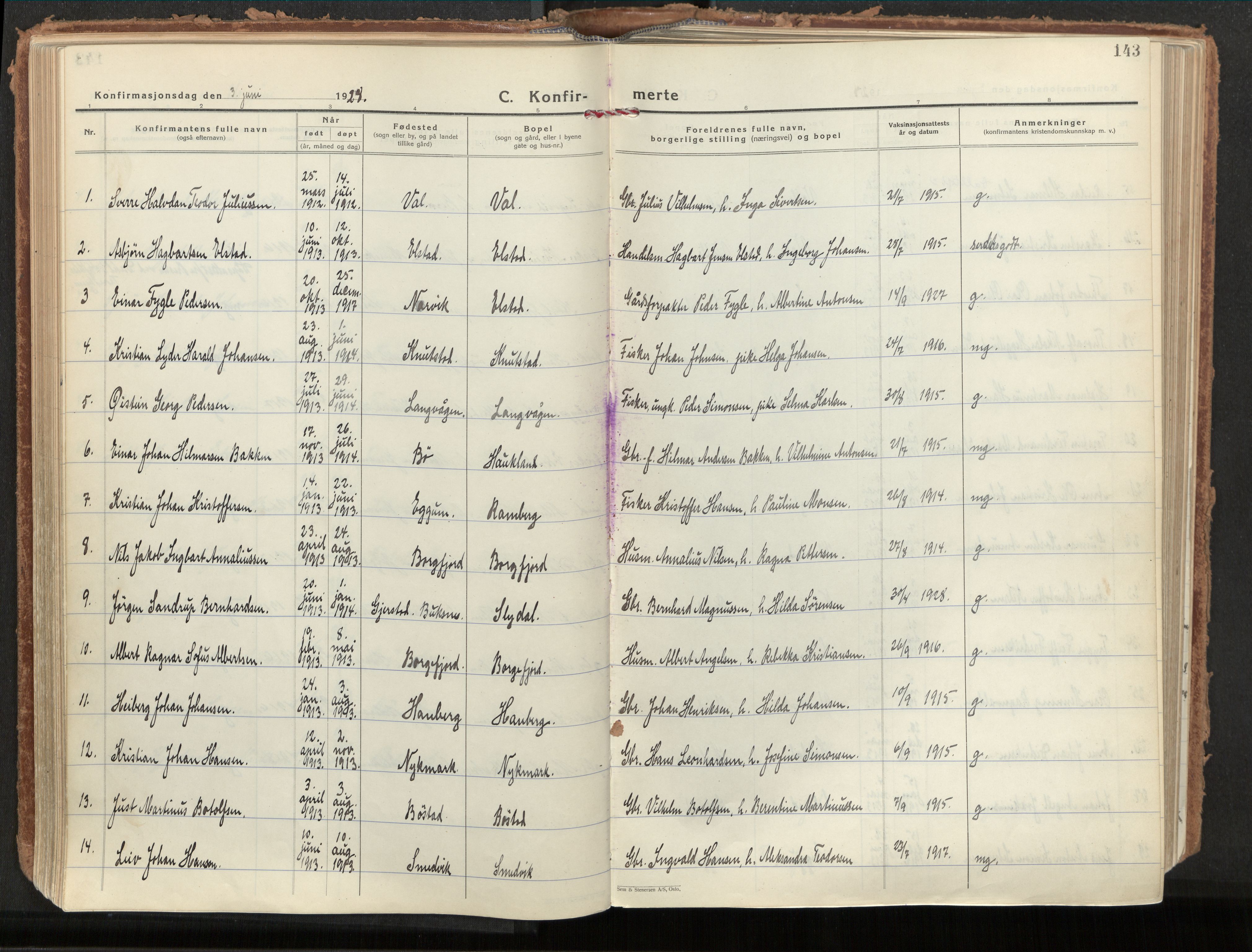 Ministerialprotokoller, klokkerbøker og fødselsregistre - Nordland, SAT/A-1459/880/L1137: Parish register (official) no. 880A11, 1927-1944, p. 143