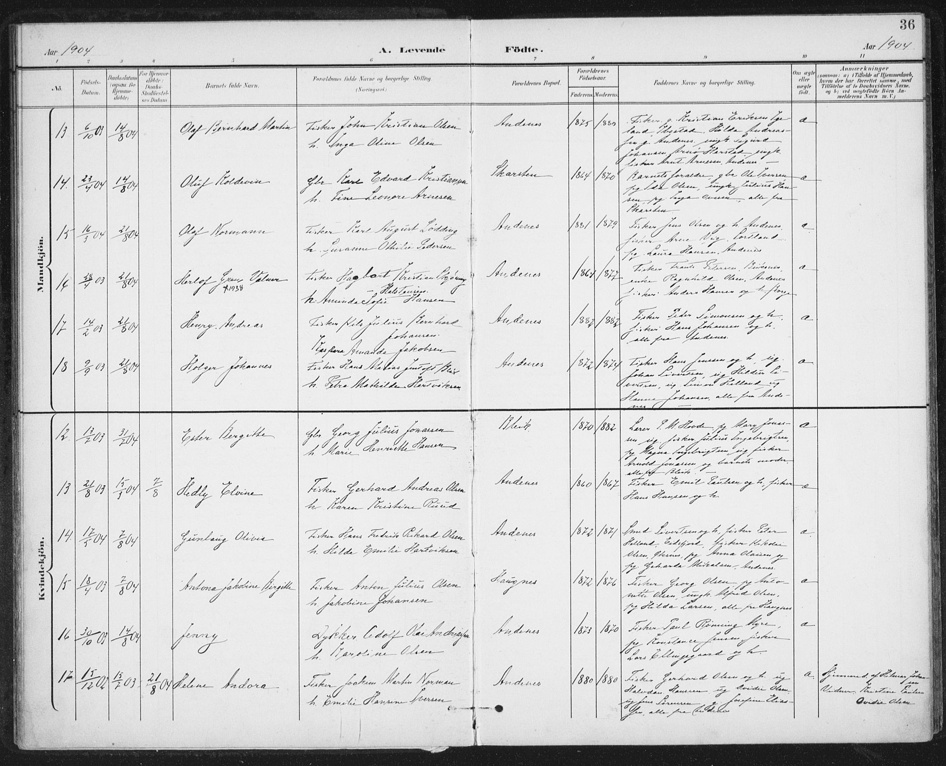 Ministerialprotokoller, klokkerbøker og fødselsregistre - Nordland, AV/SAT-A-1459/899/L1437: Parish register (official) no. 899A05, 1897-1908, p. 36