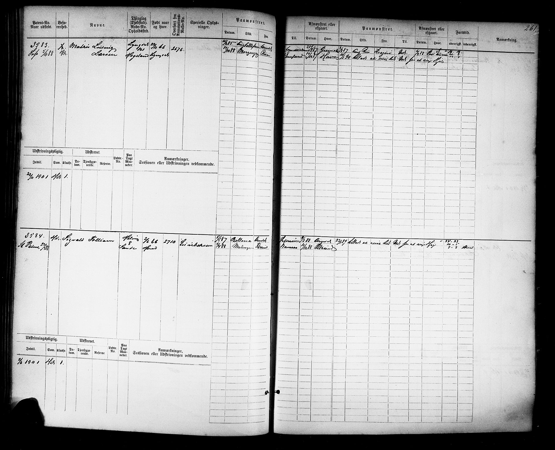 Farsund mønstringskrets, AV/SAK-2031-0017/F/Fb/L0019: Hovedrulle nr 3067-3832, Z-11, 1882-1922, p. 265