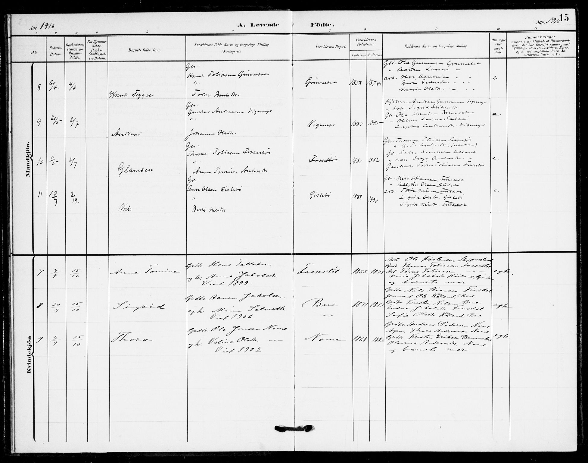 Holum sokneprestkontor, SAK/1111-0022/F/Fa/Fac/L0005: Parish register (official) no. A 5, 1908-1930, p. 15