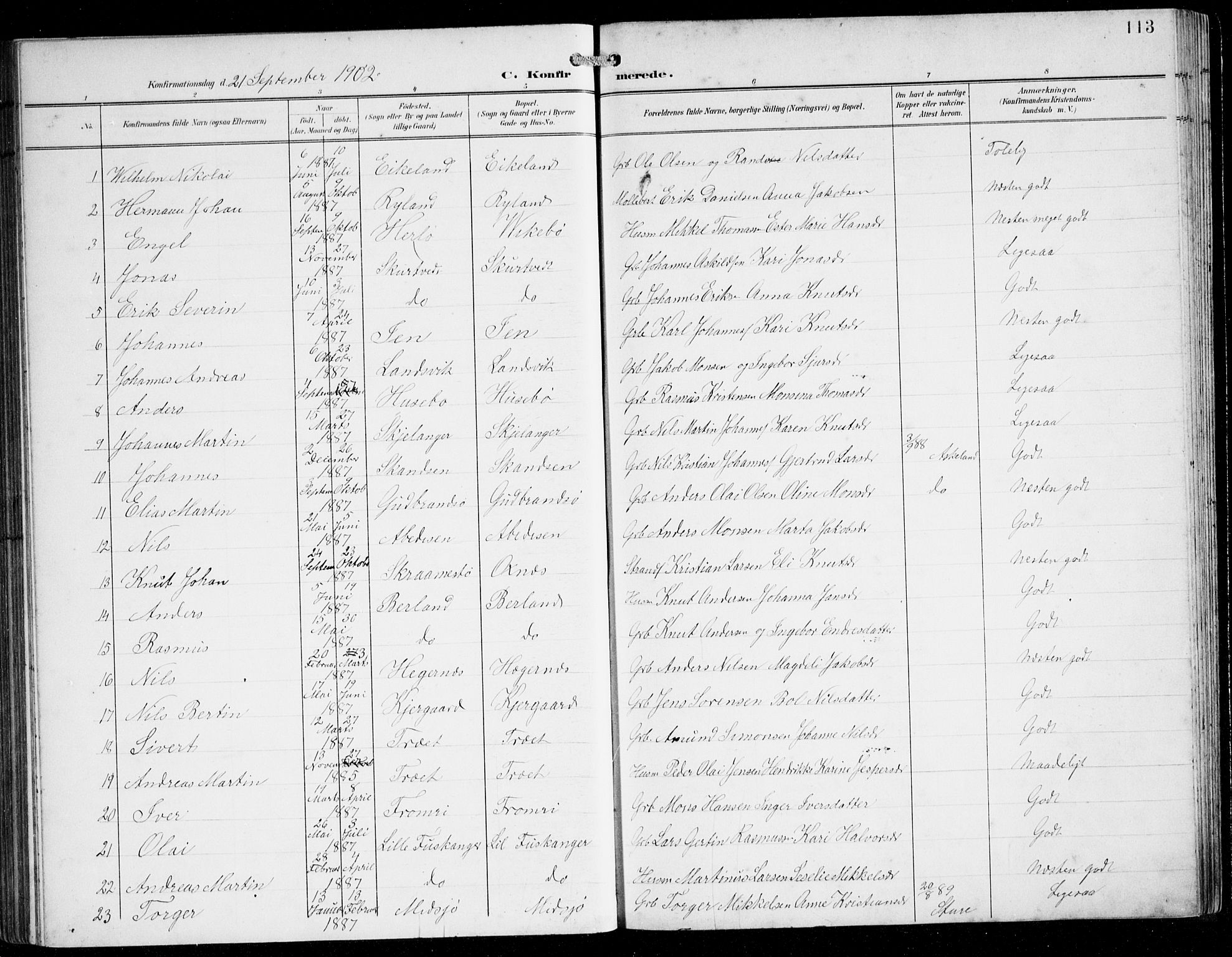 Herdla Sokneprestembete, SAB/A-75701/H/Hab: Parish register (copy) no. C 1, 1900-1913, p. 113