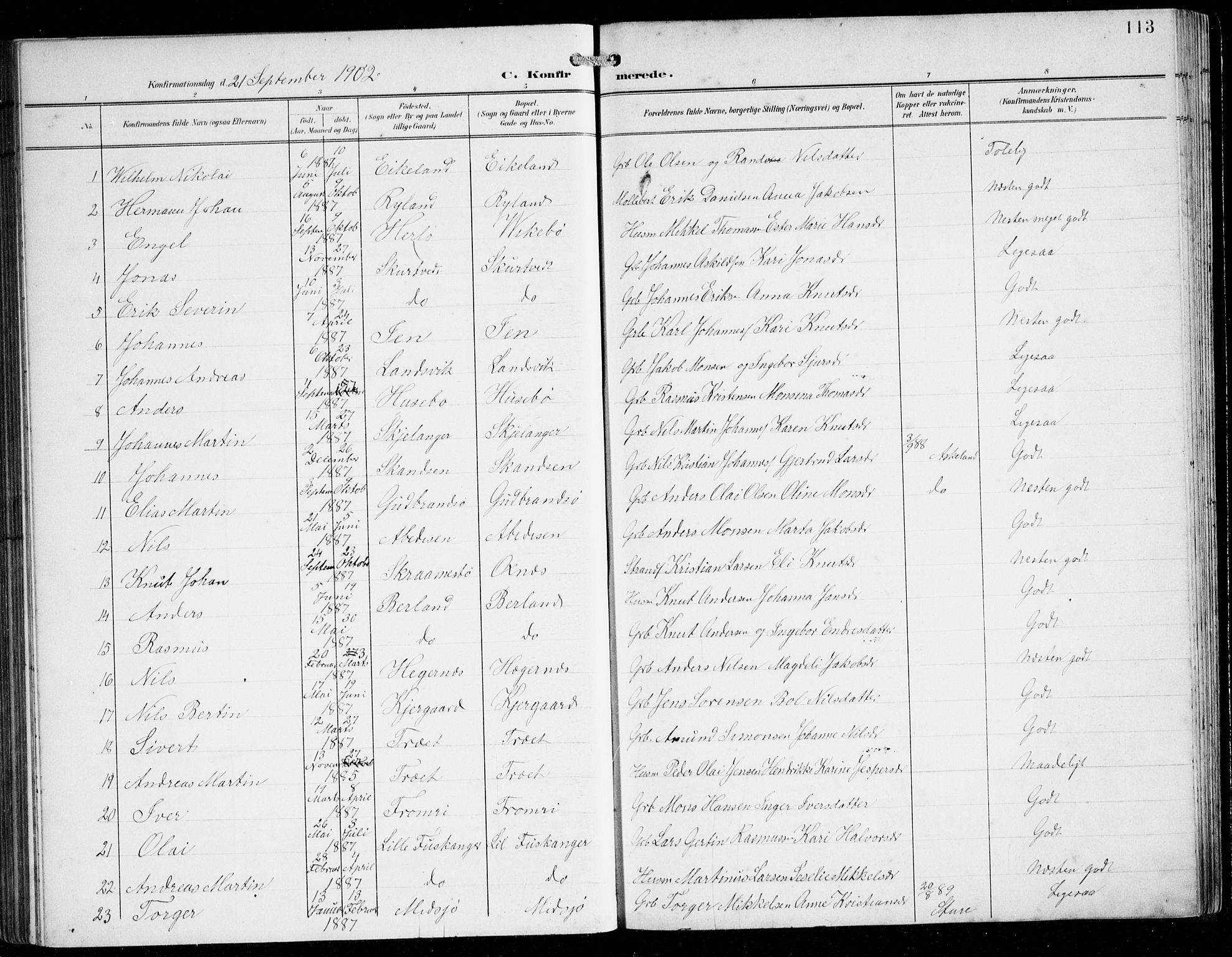Herdla Sokneprestembete, AV/SAB-A-75701/H/Hab: Parish register (copy) no. C 1, 1900-1913, p. 113