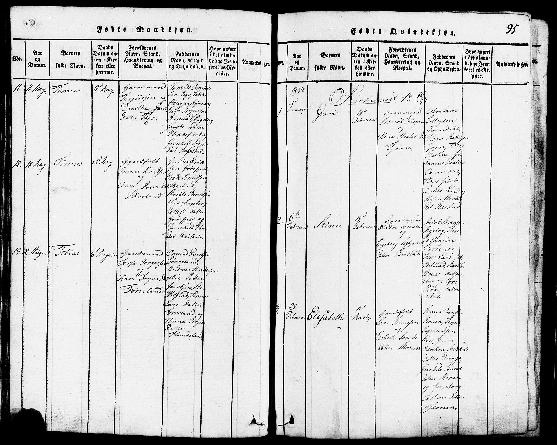 Lund sokneprestkontor, AV/SAST-A-101809/S07/L0001: Parish register (copy) no. B 1, 1815-1853, p. 95