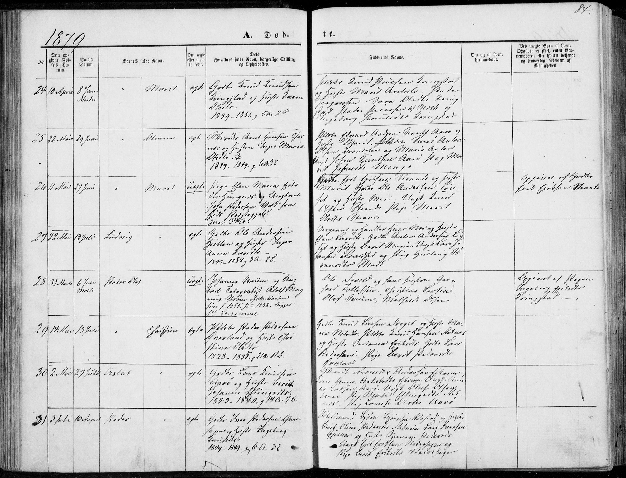 Ministerialprotokoller, klokkerbøker og fødselsregistre - Møre og Romsdal, AV/SAT-A-1454/555/L0655: Parish register (official) no. 555A05, 1869-1886, p. 84