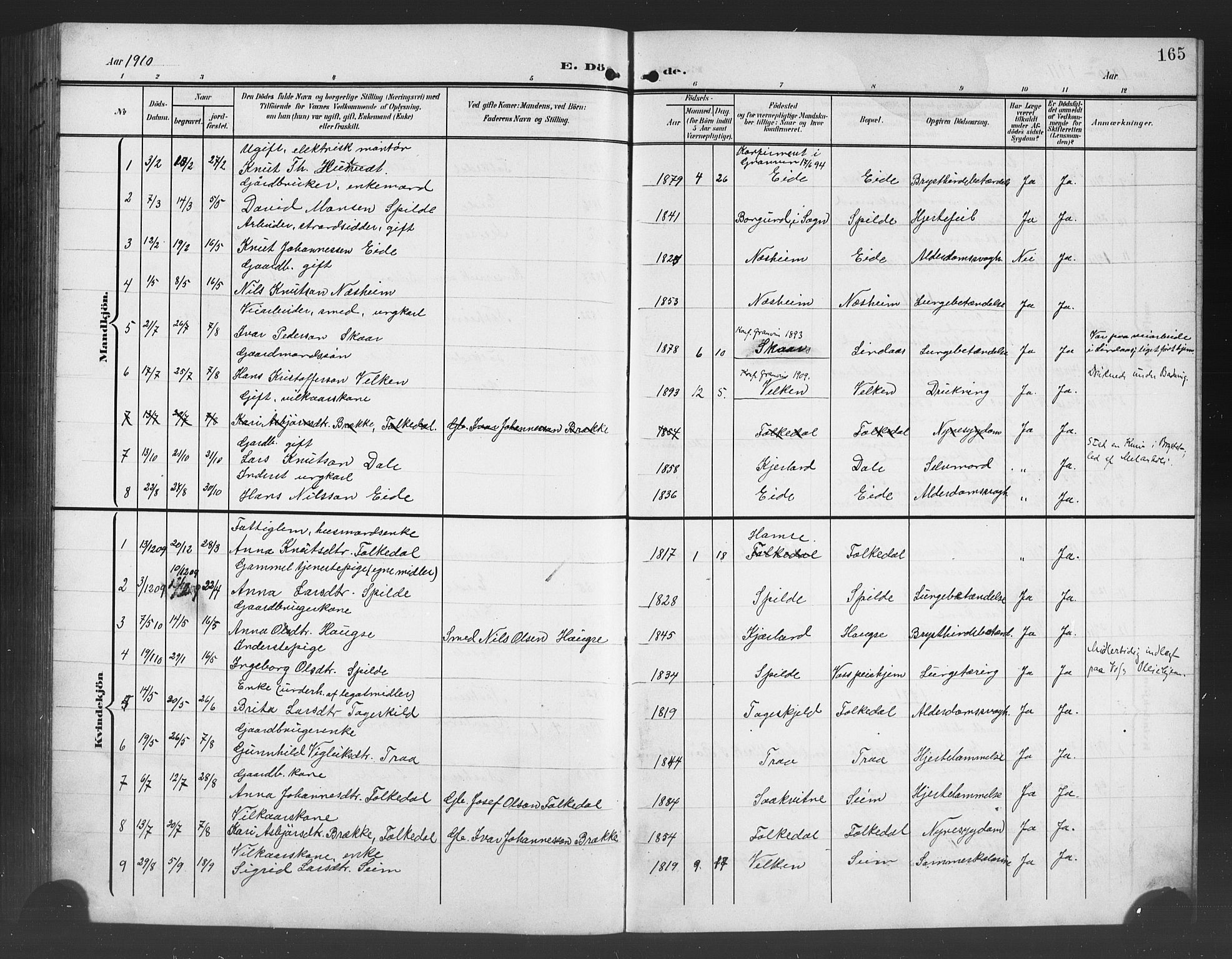 Ulvik sokneprestembete, AV/SAB-A-78801/H/Hab: Parish register (copy) no. B 4, 1902-1923, p. 165