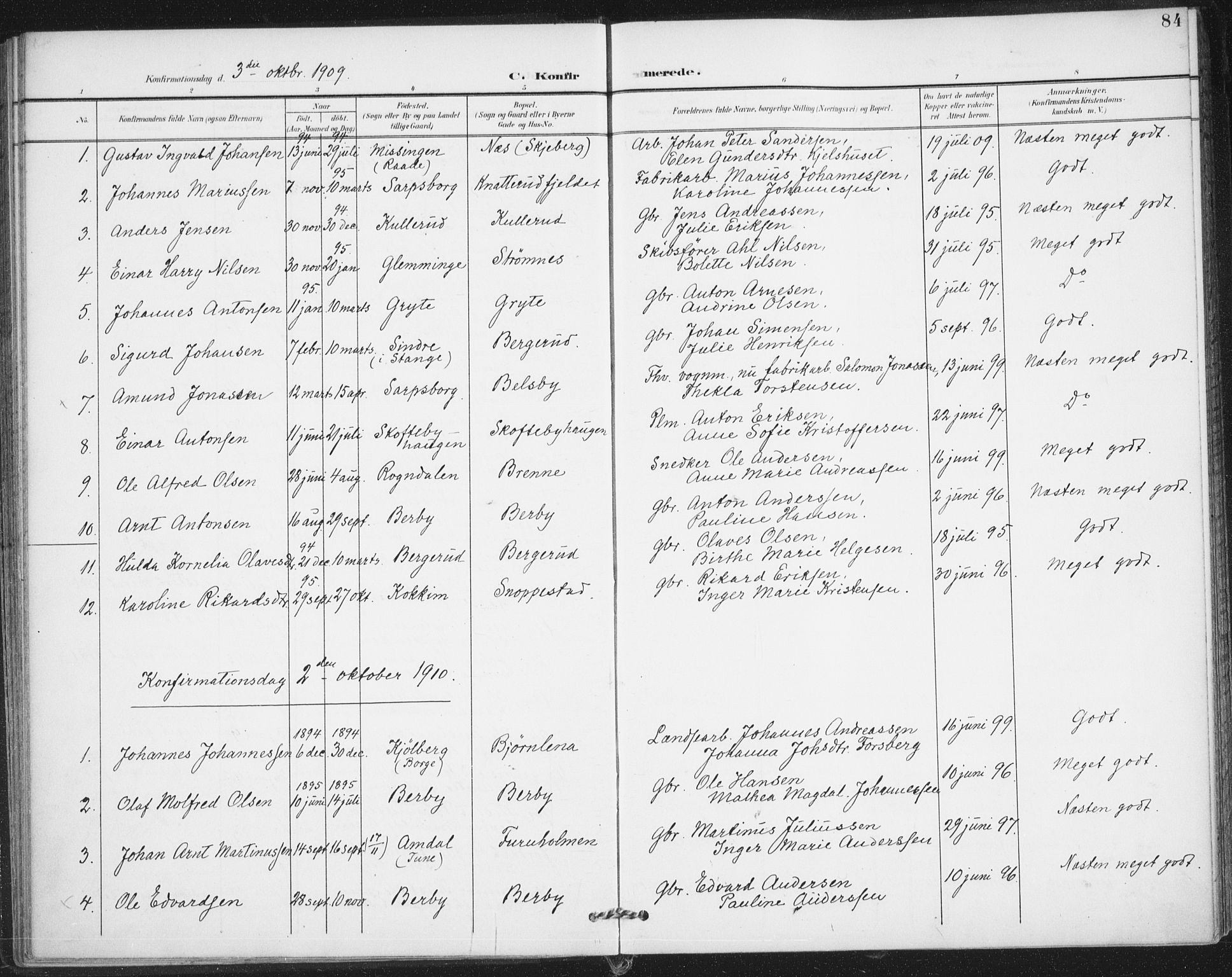 Varteig prestekontor Kirkebøker, SAO/A-10447a/F/Fa/L0003: Parish register (official) no. 3, 1899-1919, p. 84