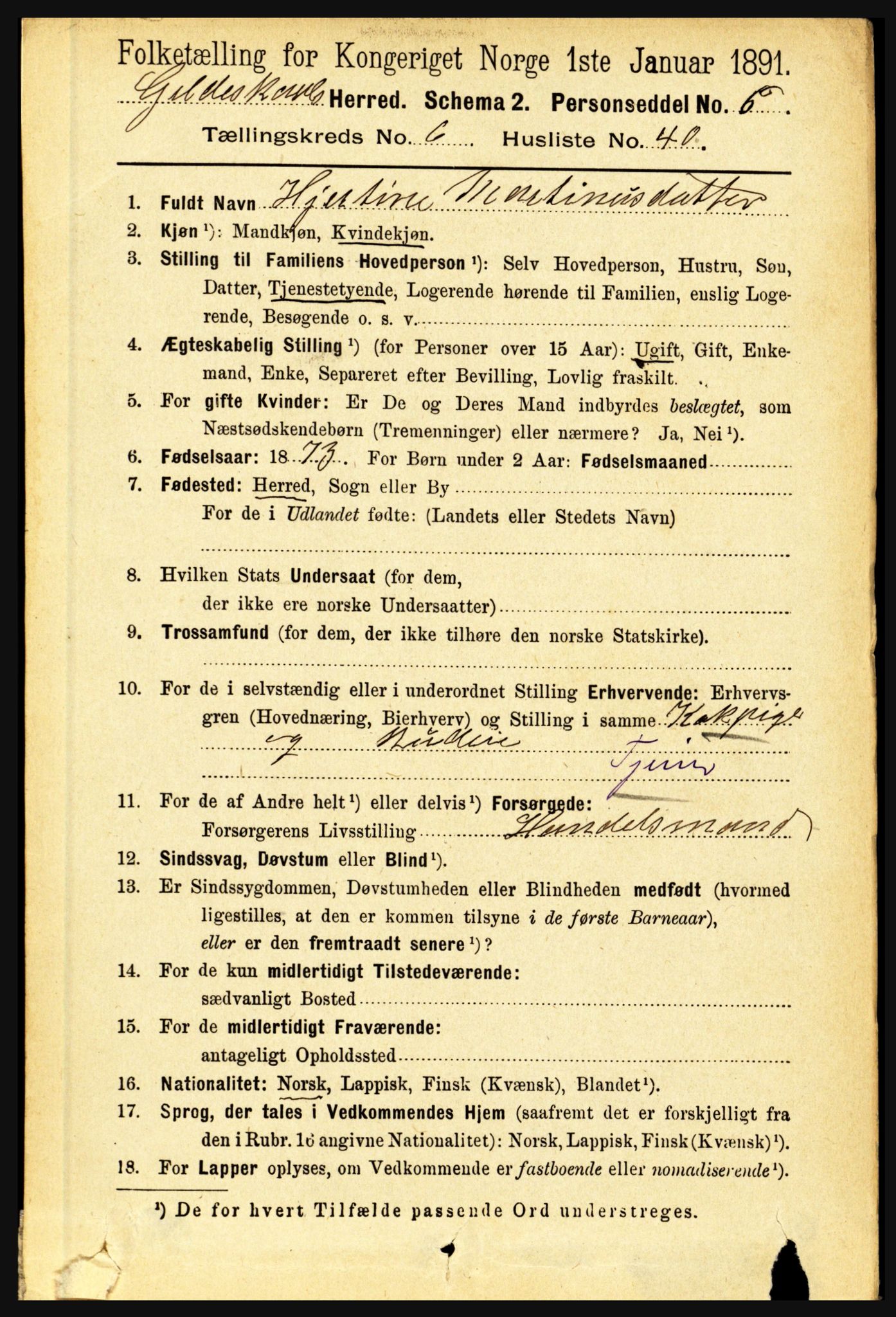 RA, 1891 census for 1838 Gildeskål, 1891, p. 2198