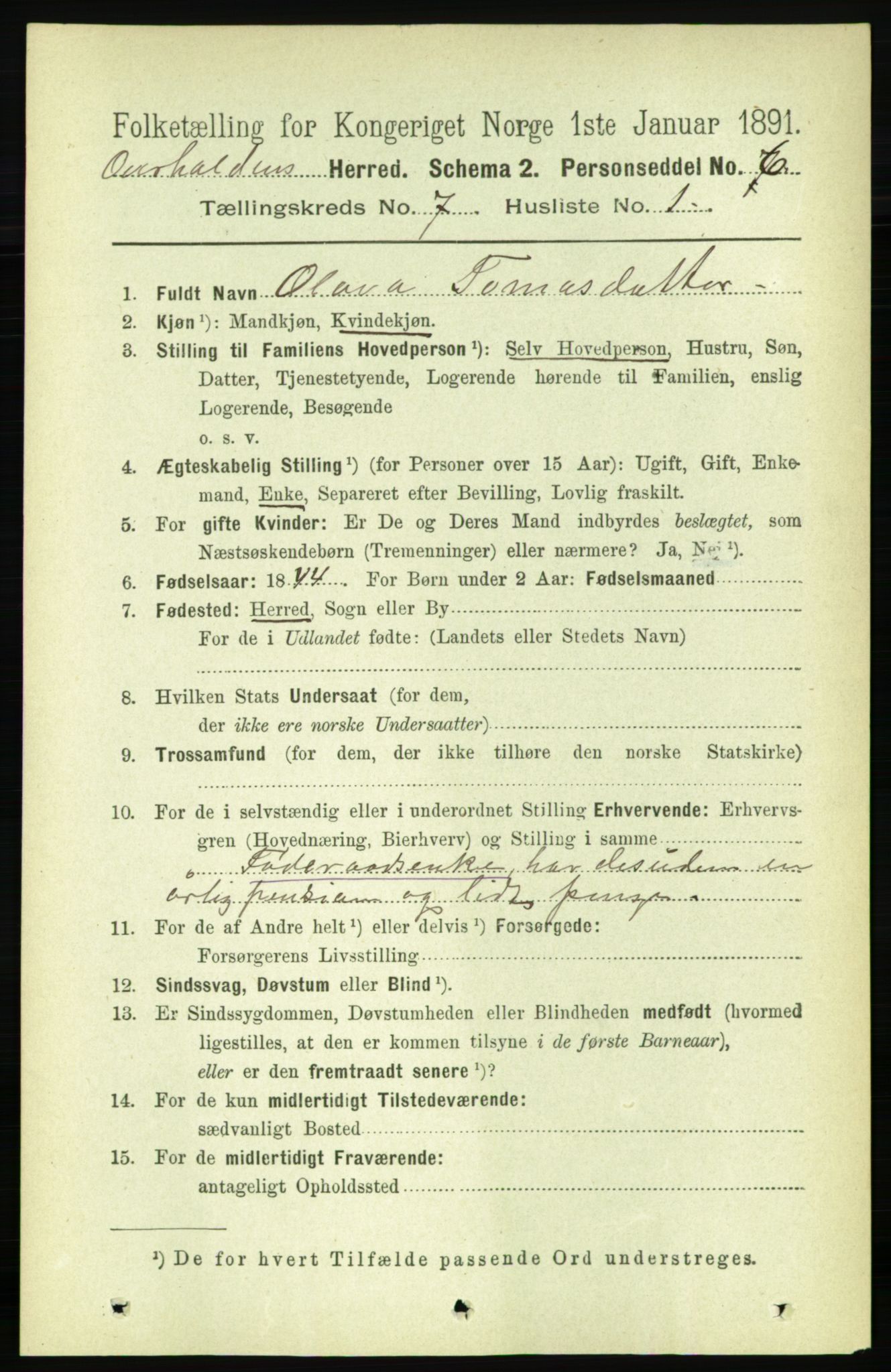 RA, 1891 census for 1744 Overhalla, 1891, p. 2644