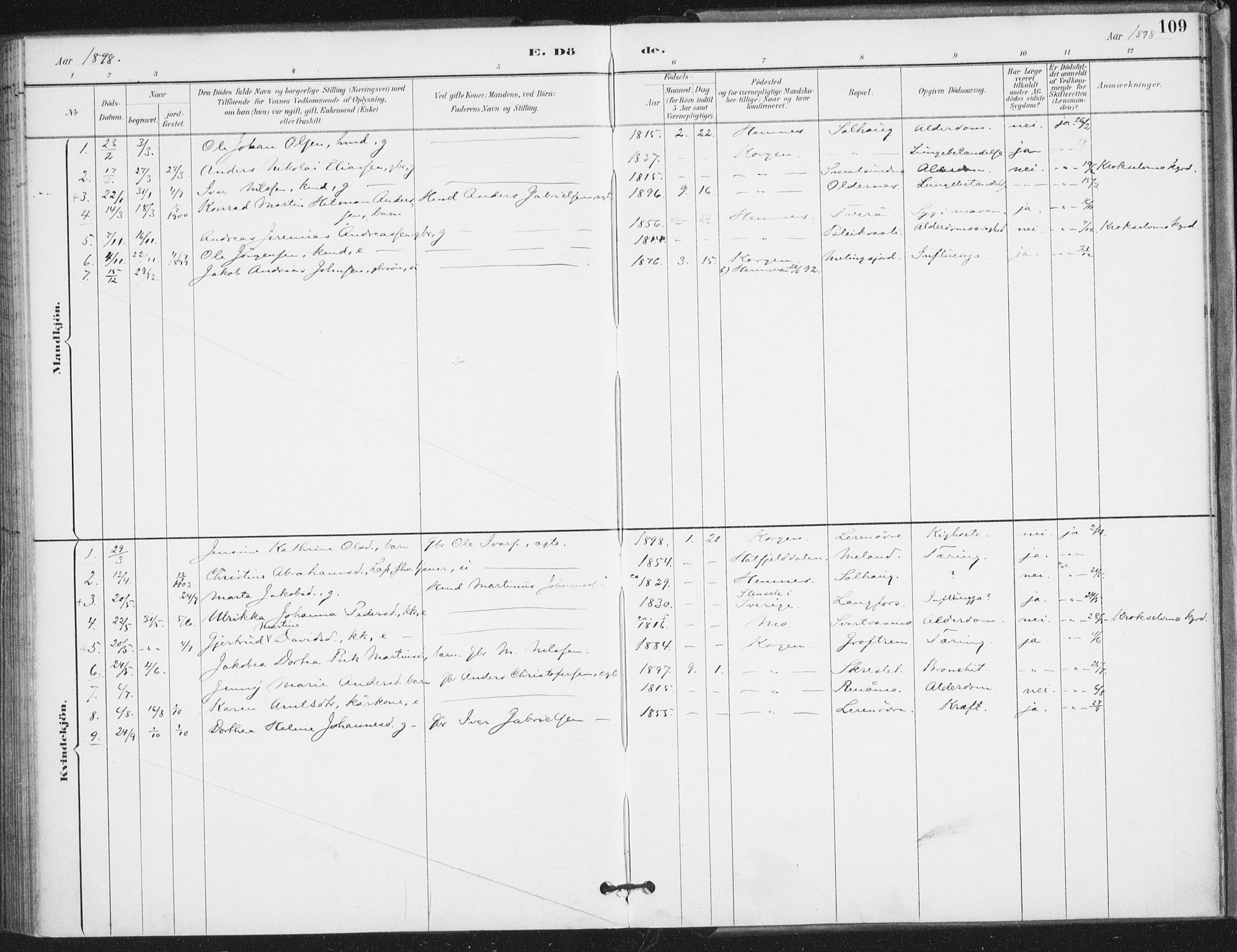 Ministerialprotokoller, klokkerbøker og fødselsregistre - Nordland, AV/SAT-A-1459/826/L0380: Parish register (official) no. 826A03, 1891-1911, p. 109