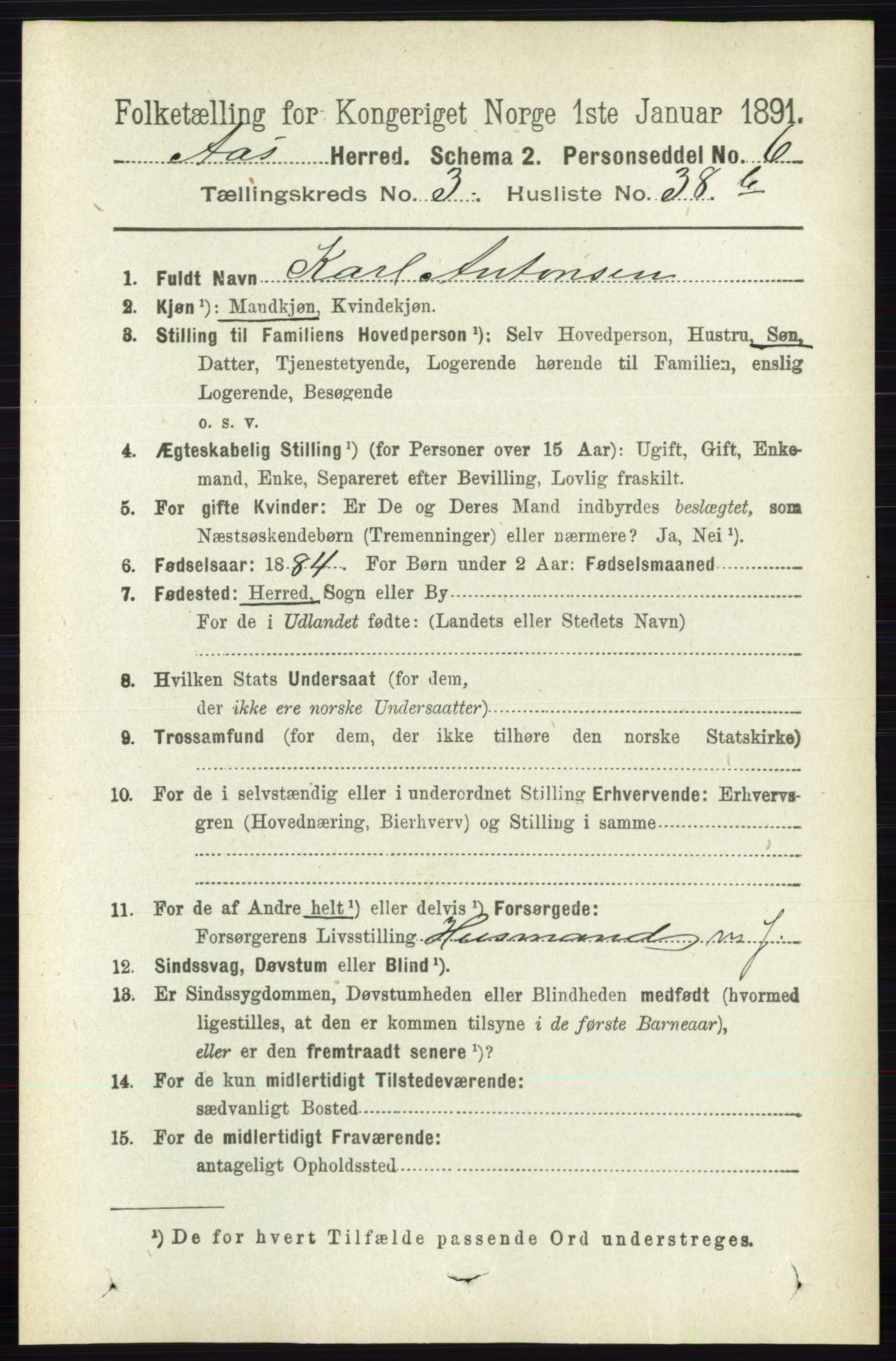 RA, 1891 census for 0214 Ås, 1891, p. 2966