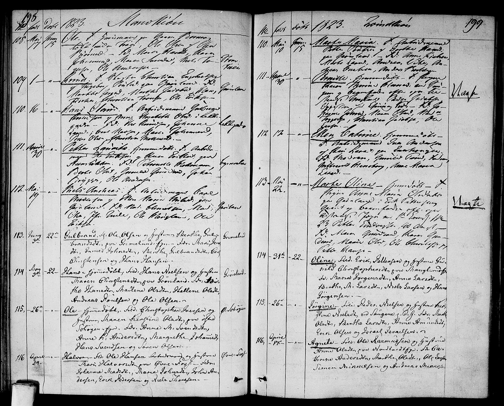 Aker prestekontor kirkebøker, SAO/A-10861/F/L0012: Parish register (official) no. 12, 1819-1828, p. 198-199