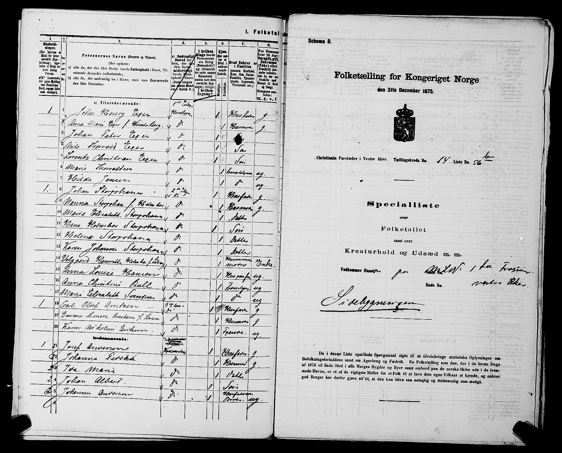 RA, 1875 census for 0218aP Vestre Aker, 1875, p. 2358