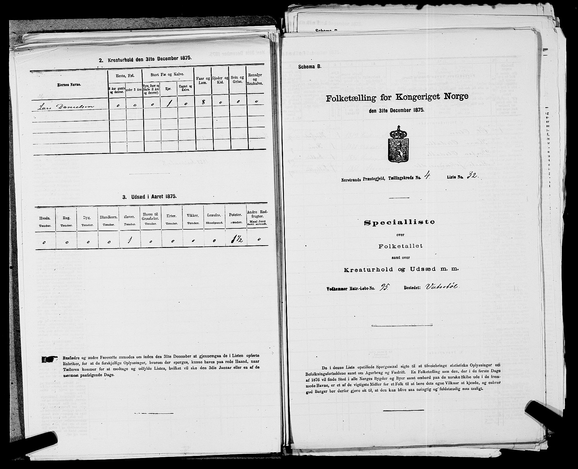 SAST, 1875 census for 1139P Nedstrand, 1875, p. 210