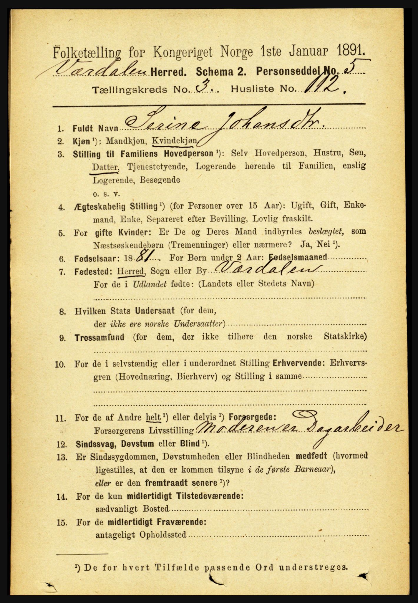 RA, 1891 census for 1721 Verdal, 1891, p. 2398