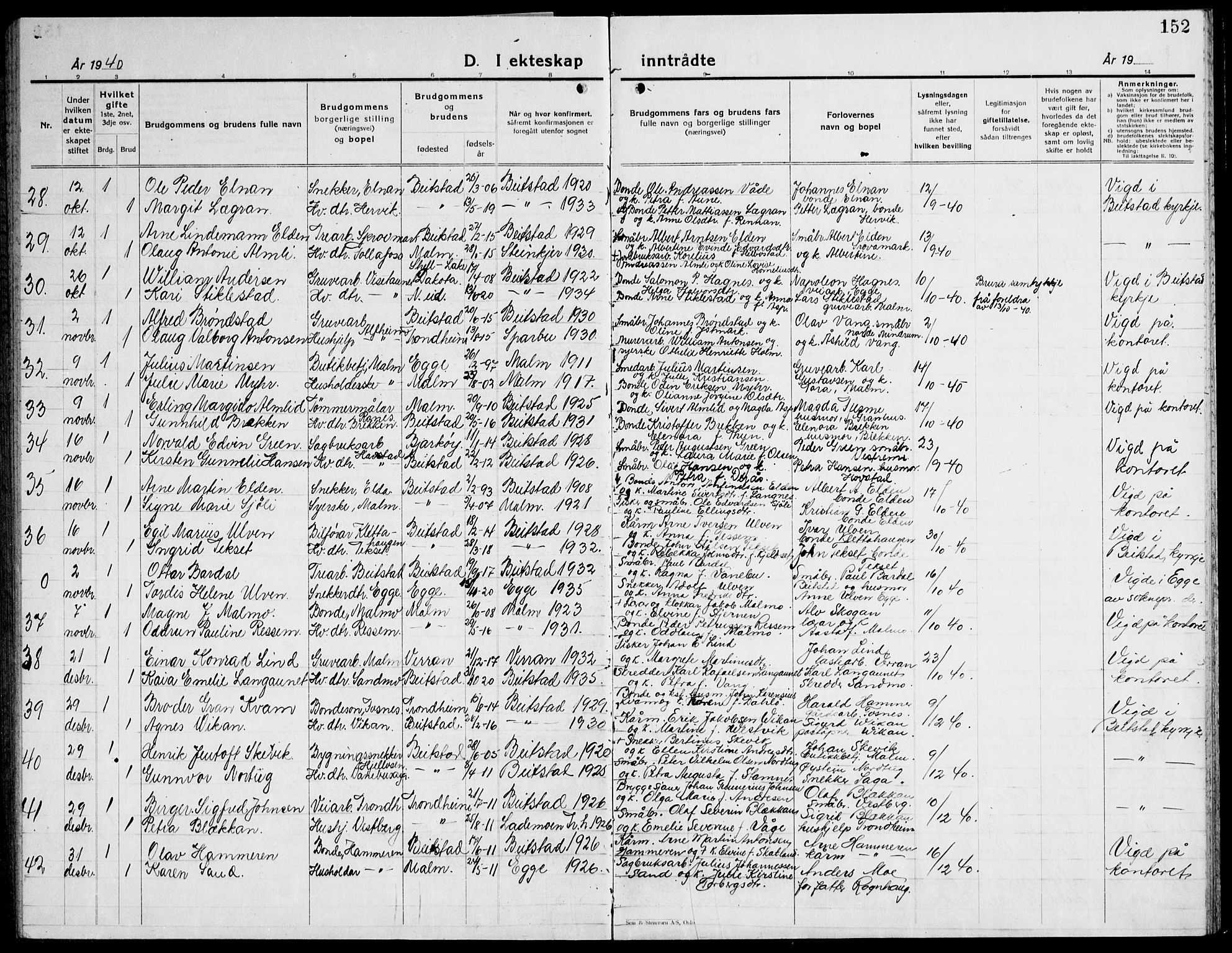 Ministerialprotokoller, klokkerbøker og fødselsregistre - Nord-Trøndelag, AV/SAT-A-1458/741/L0403: Parish register (copy) no. 741C04, 1925-1944, p. 152