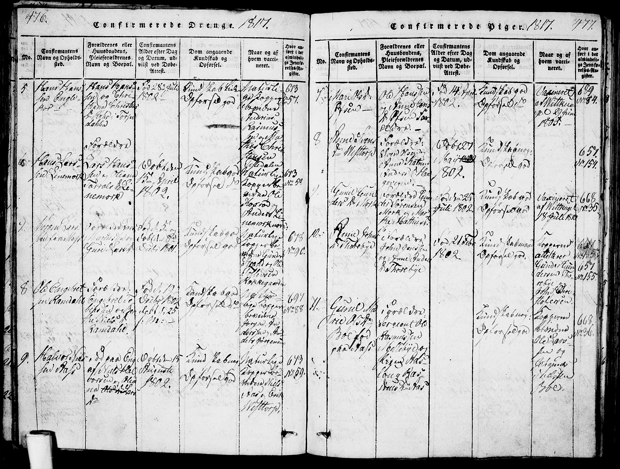 Berg prestekontor Kirkebøker, AV/SAO-A-10902/G/Ga/L0001: Parish register (copy) no. I 1, 1815-1832, p. 476-477