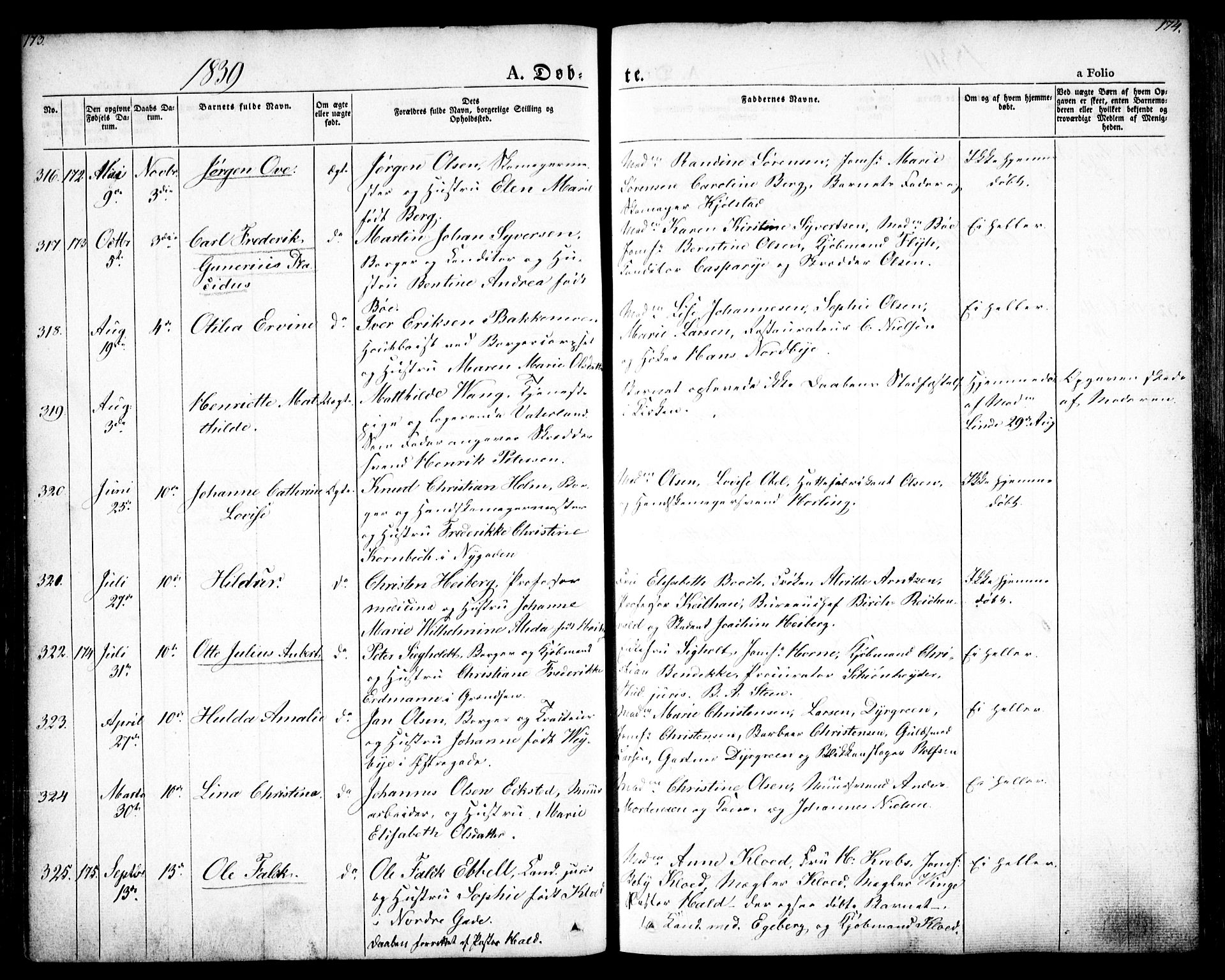 Oslo domkirke Kirkebøker, SAO/A-10752/F/Fa/L0012: Parish register (official) no. 12, 1837-1845, p. 173-174