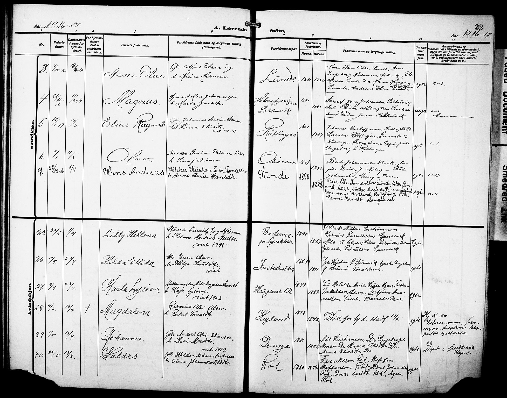 Os sokneprestembete, AV/SAB-A-99929: Parish register (copy) no. A 4, 1914-1923, p. 22
