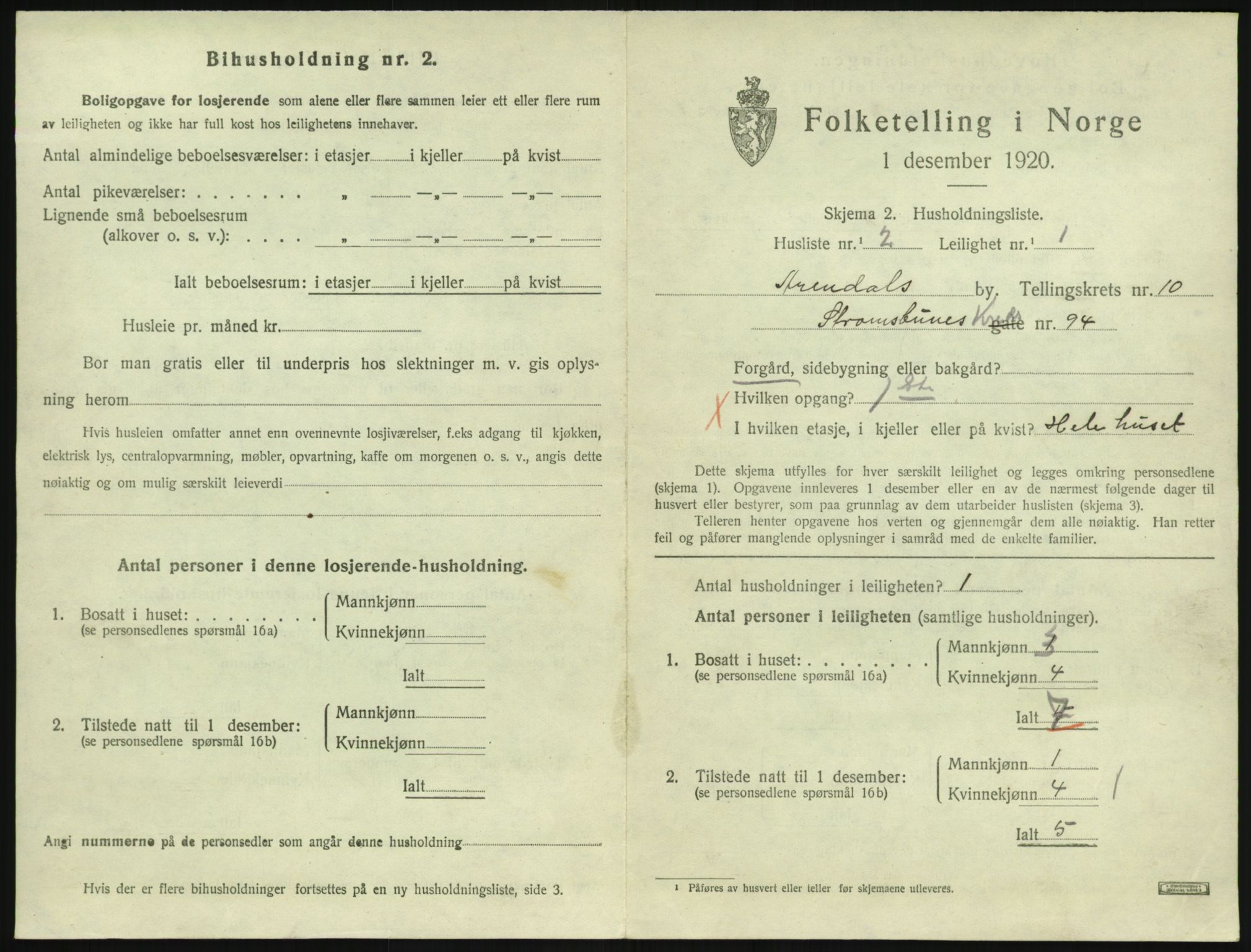 SAK, 1920 census for Arendal, 1920, p. 6066