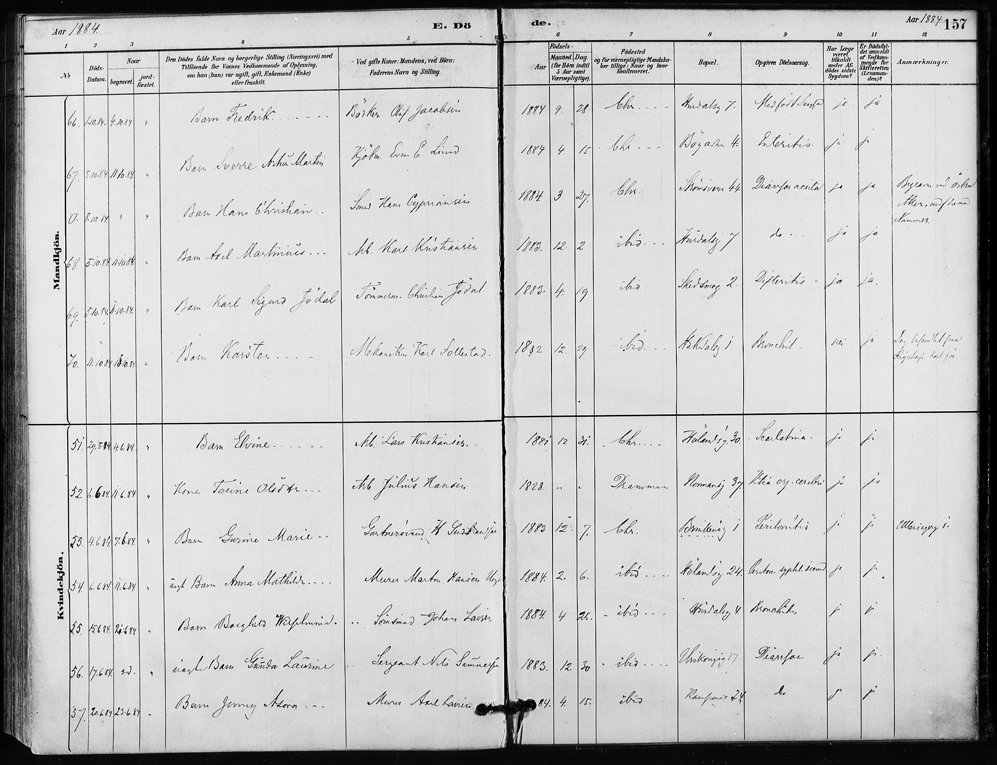 Kampen prestekontor Kirkebøker, SAO/A-10853/F/Fa/L0002: Parish register (official) no. I 2, 1880-1888, p. 157