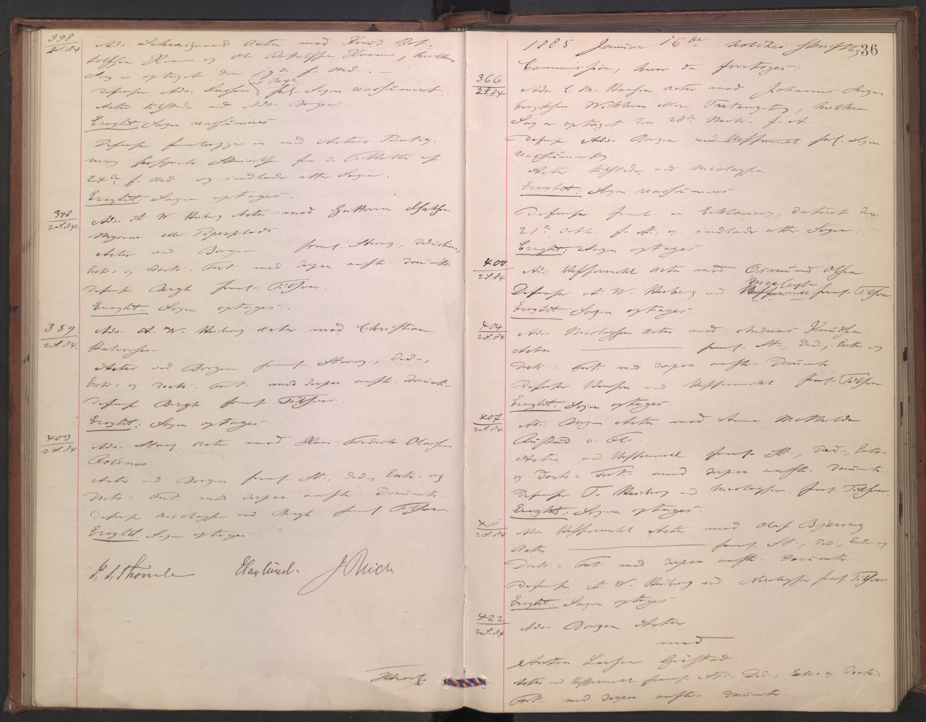 Høyesterett, AV/RA-S-1002/E/Ef/L0015: Protokoll over saker som gikk til skriftlig behandling, 1884-1888, p. 35b-36a