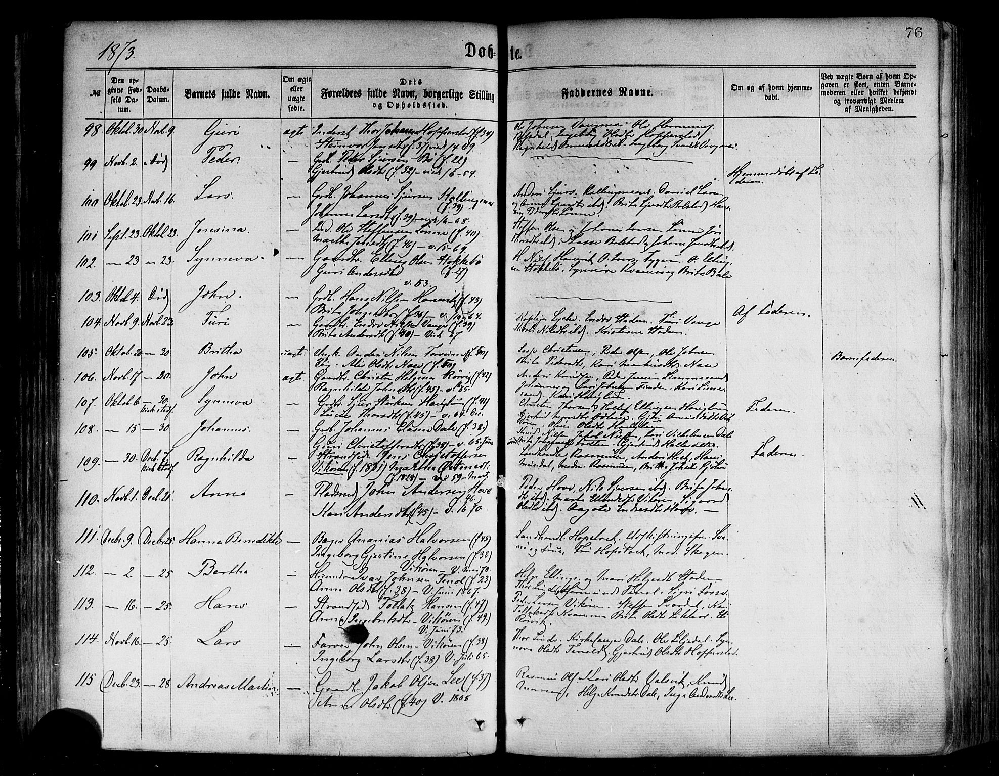 Vik sokneprestembete, AV/SAB-A-81501/H/Haa/Haaa/L0009: Parish register (official) no. A 9, 1866-1877, p. 76