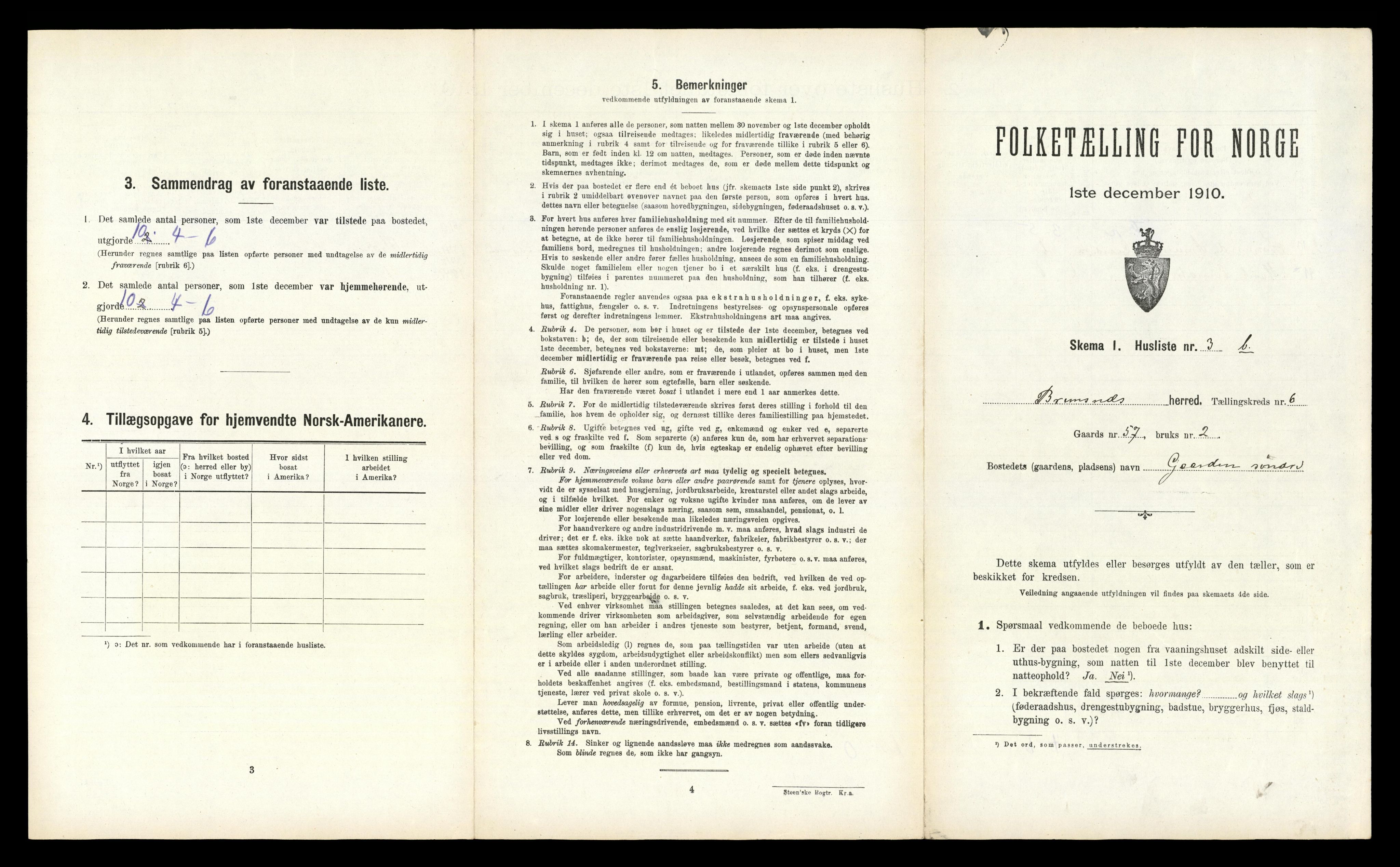 RA, 1910 census for Bremsnes, 1910, p. 820