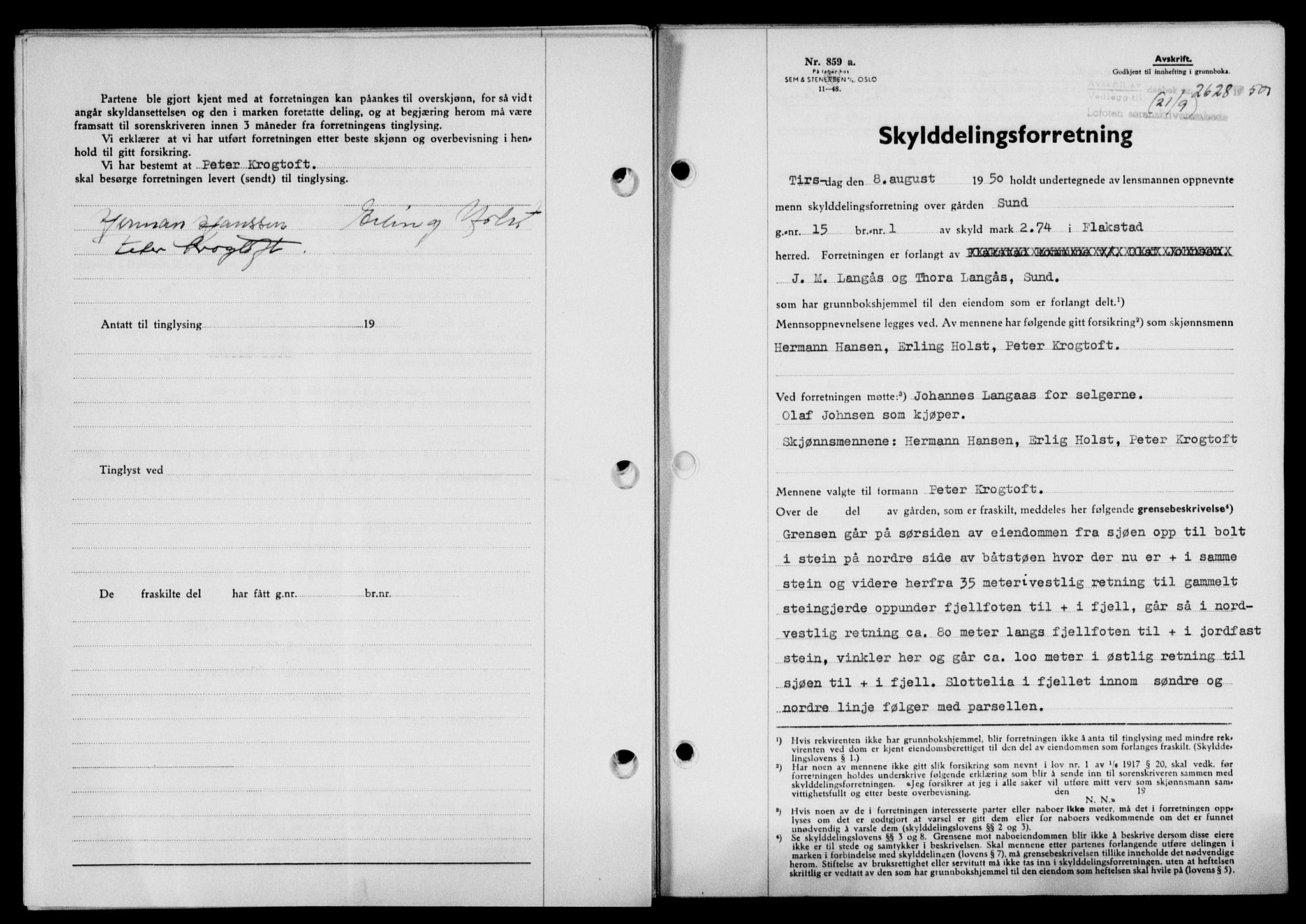 Lofoten sorenskriveri, SAT/A-0017/1/2/2C/L0024a: Mortgage book no. 24a, 1950-1950, Diary no: : 2628/1950