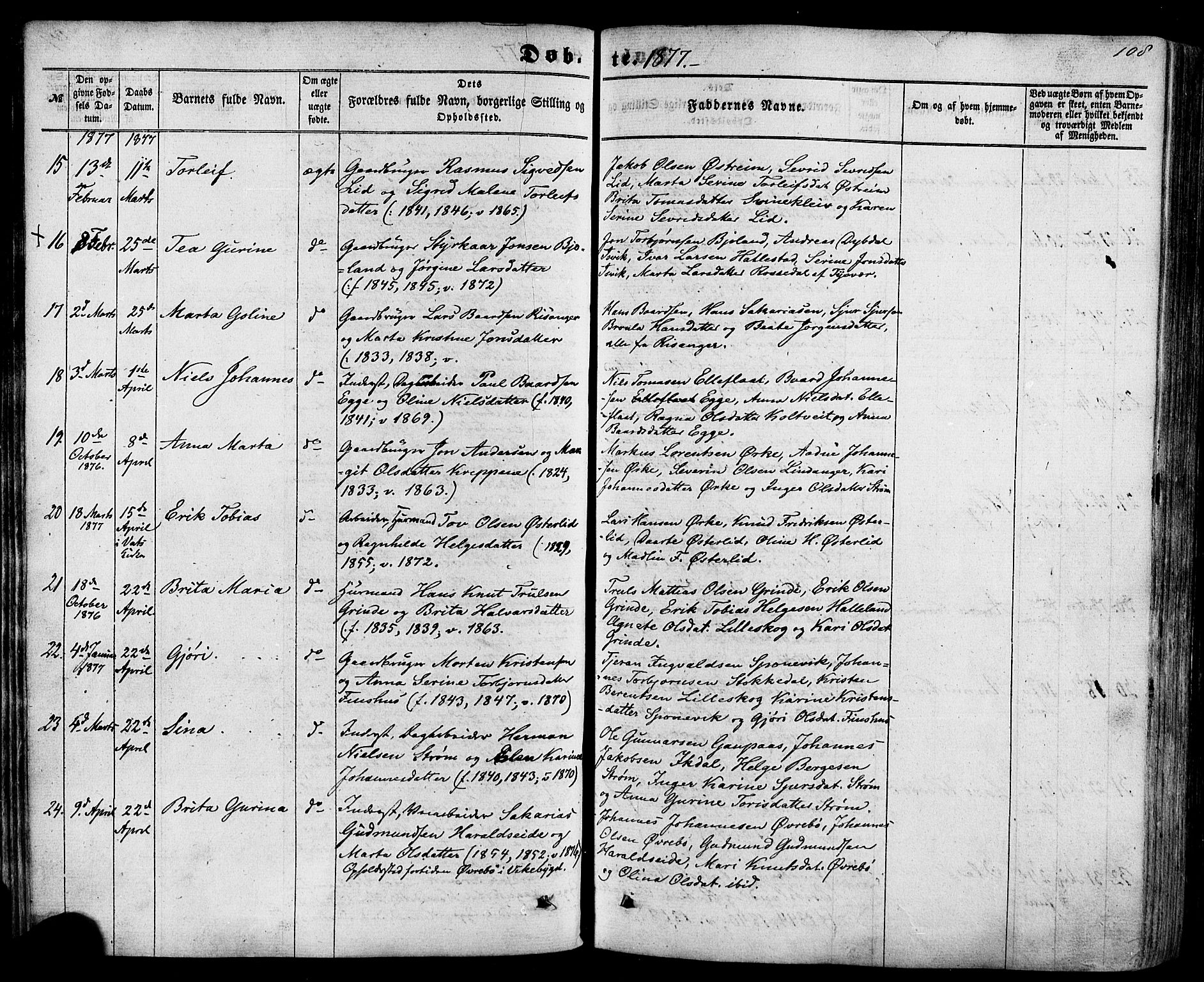 Skjold sokneprestkontor, AV/SAST-A-101847/H/Ha/Haa/L0008: Parish register (official) no. A 8, 1856-1882, p. 108