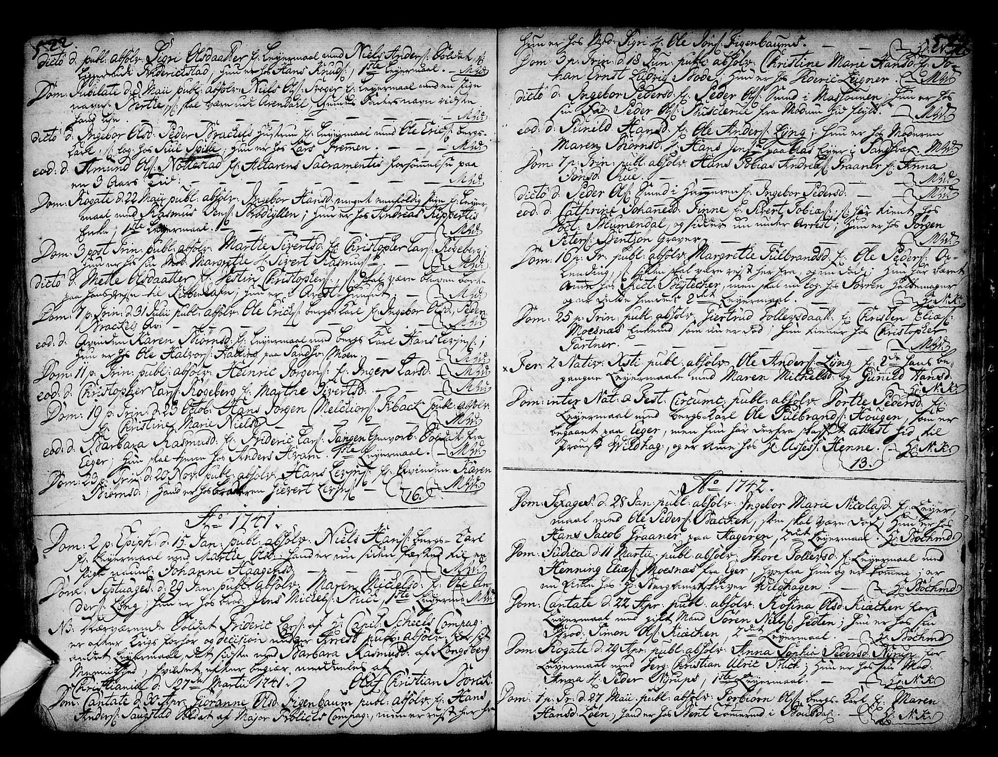 Kongsberg kirkebøker, SAKO/A-22/F/Fa/L0002: Parish register (official) no. I 2, 1721-1743, p. 522-523