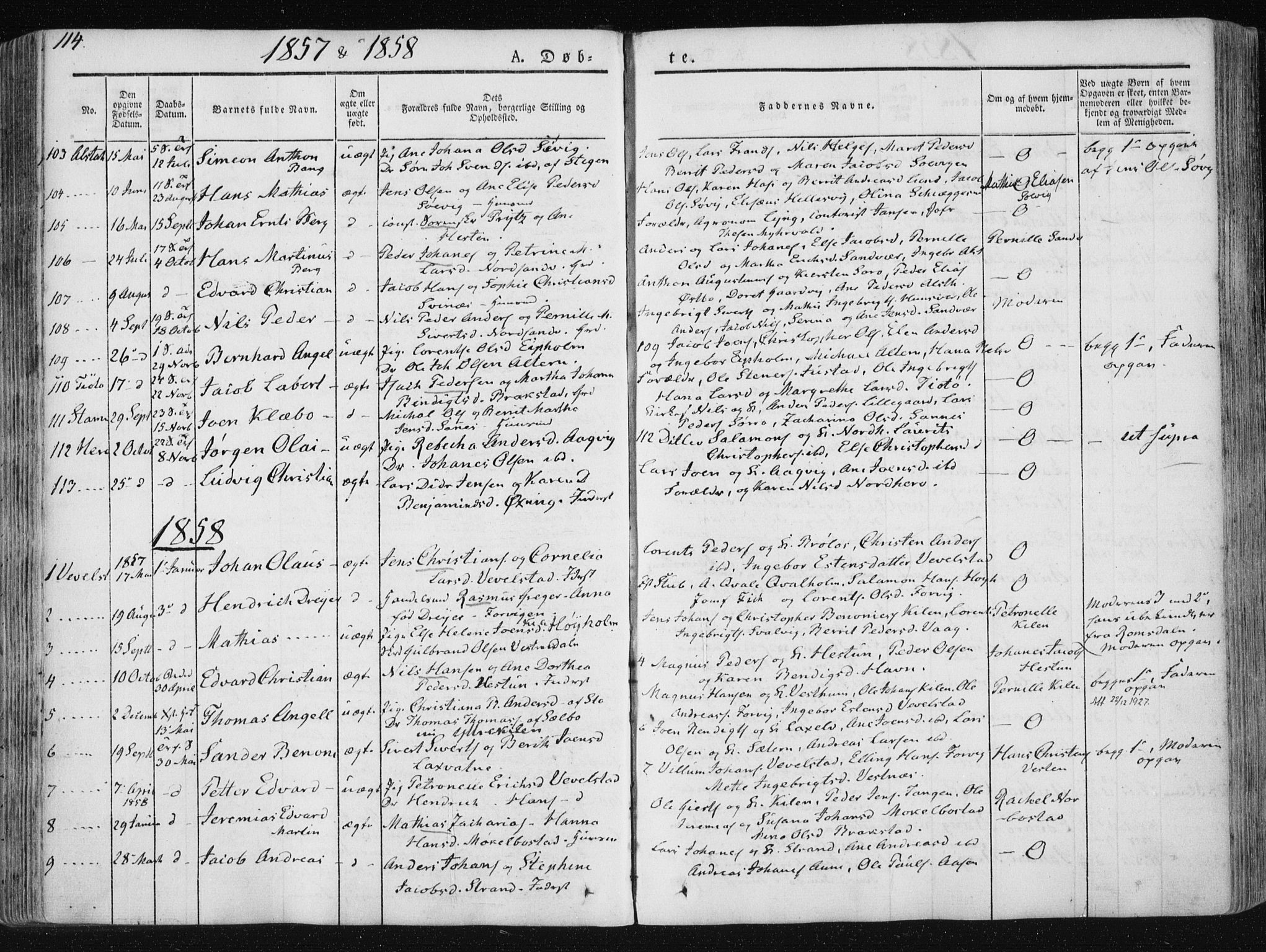 Ministerialprotokoller, klokkerbøker og fødselsregistre - Nordland, SAT/A-1459/830/L0446: Parish register (official) no. 830A10, 1831-1865, p. 114