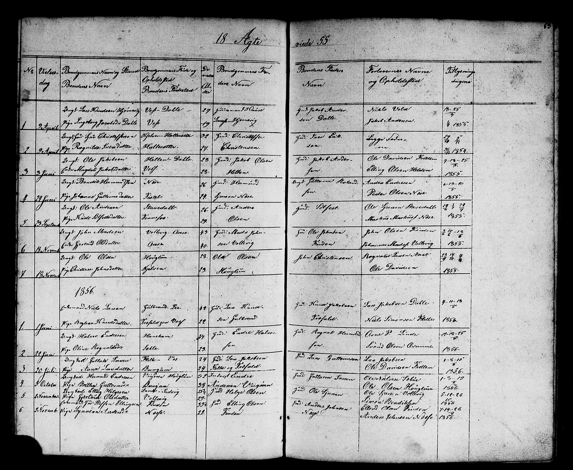 Vik sokneprestembete, SAB/A-81501: Parish register (copy) no. B 1, 1847-1877, p. 63