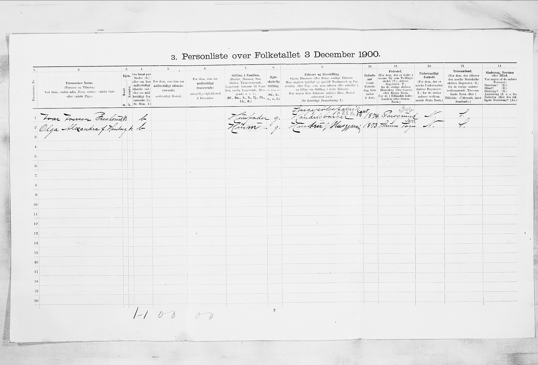 RA, 1900 census for Larvik, 1900, p. 1089