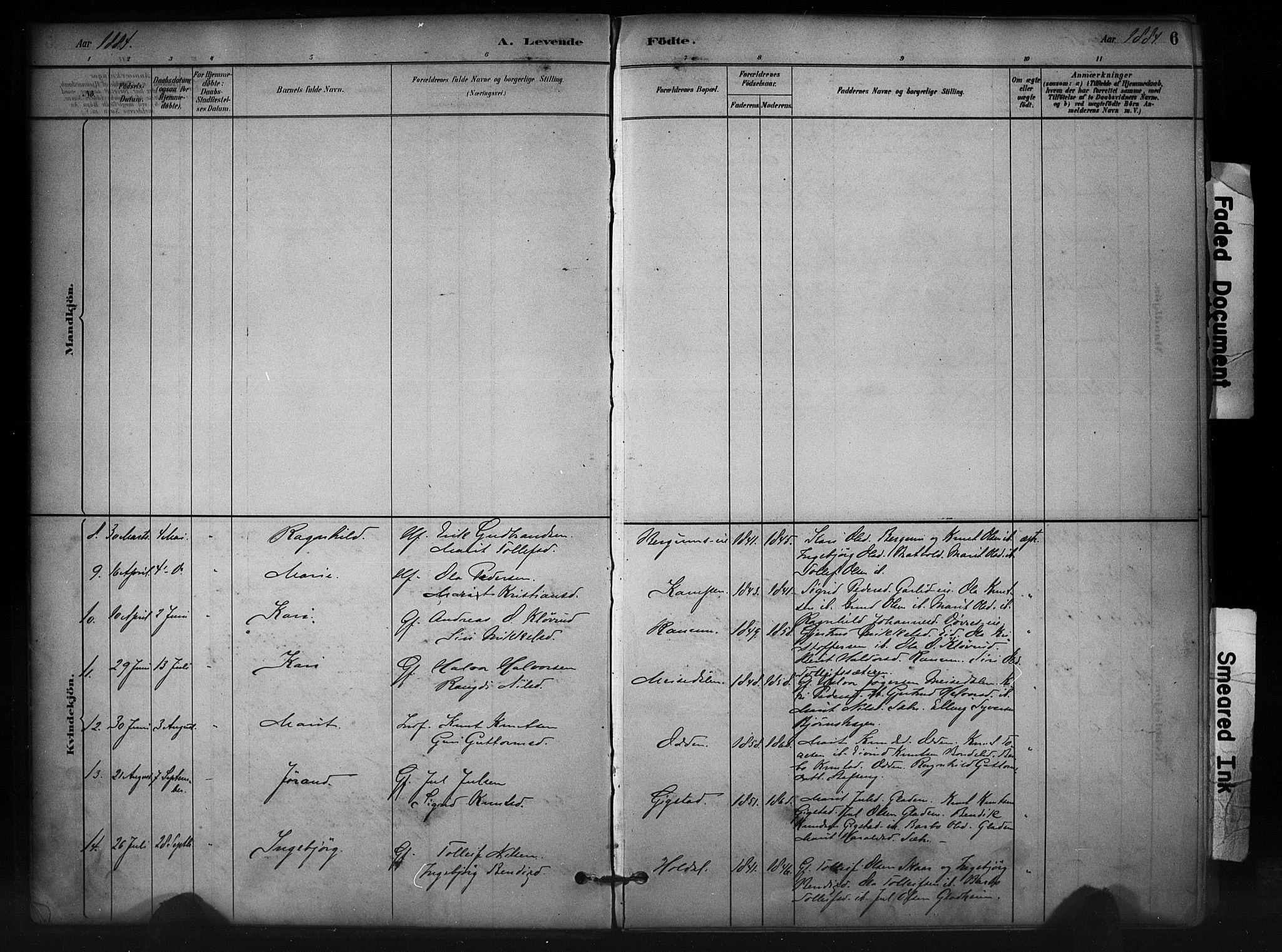 Nord-Aurdal prestekontor, SAH/PREST-132/H/Ha/Haa/L0012: Parish register (official) no. 12, 1883-1895, p. 6