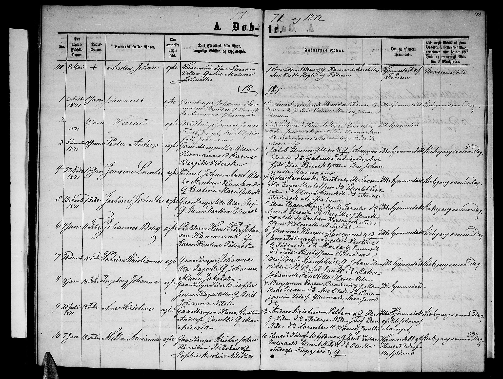 Ministerialprotokoller, klokkerbøker og fødselsregistre - Nordland, SAT/A-1459/827/L0415: Parish register (copy) no. 827C04, 1864-1886, p. 74