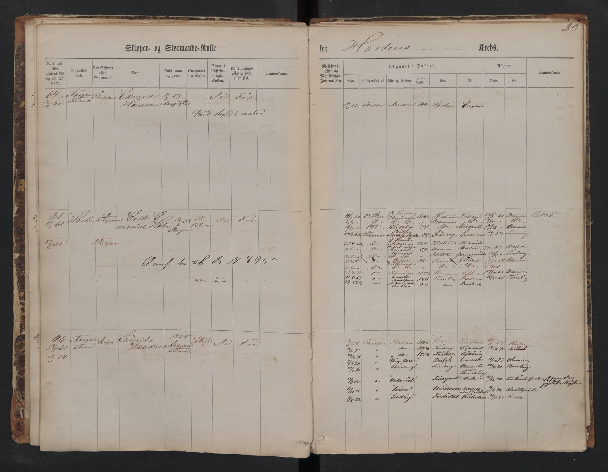 Horten innrulleringskontor, SAKO/A-785/F/Fe/L0001: Patent nr. 1-171, 1860-1868, p. 23