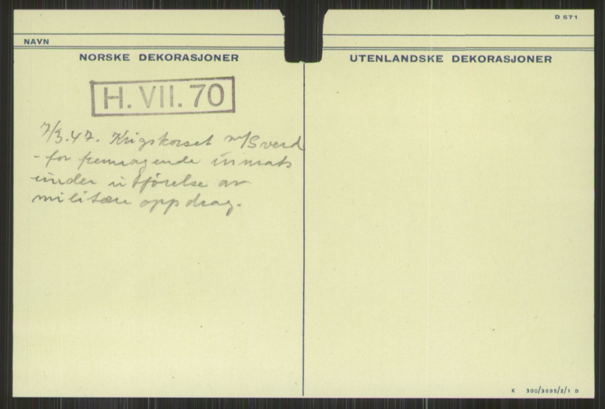 Forsvaret, Krigsdekorasjonskanselliet, AV/RA-RAFA-5156/G/Gd/L0001: Diverse registre, 1944-1956, p. 253