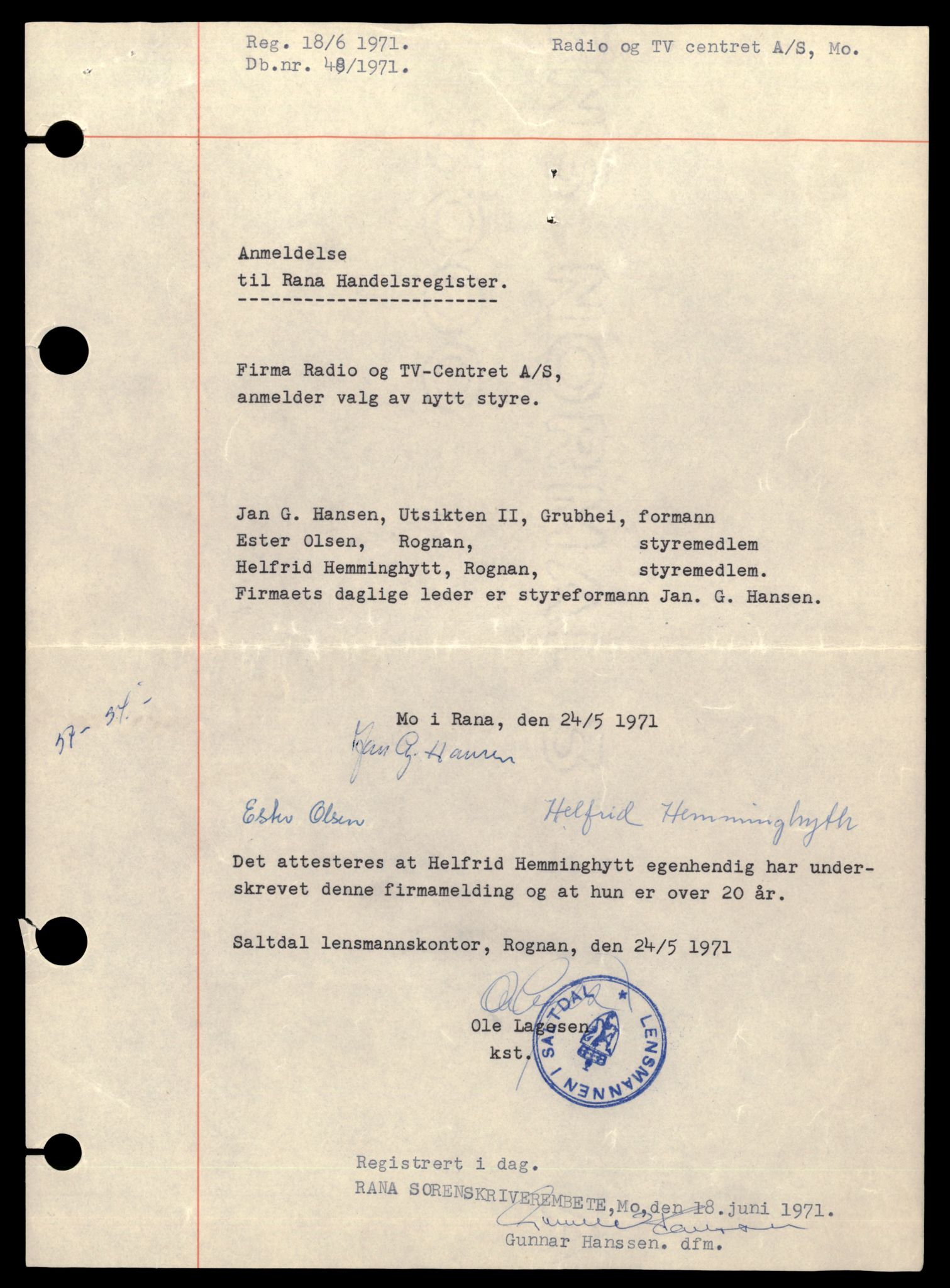 Rana sorenskriveri , AV/SAT-A-1108/2/J/Jd/Jdb/L0014: Bilag. Aksjeselskap R - S, 1927-1988, p. 9