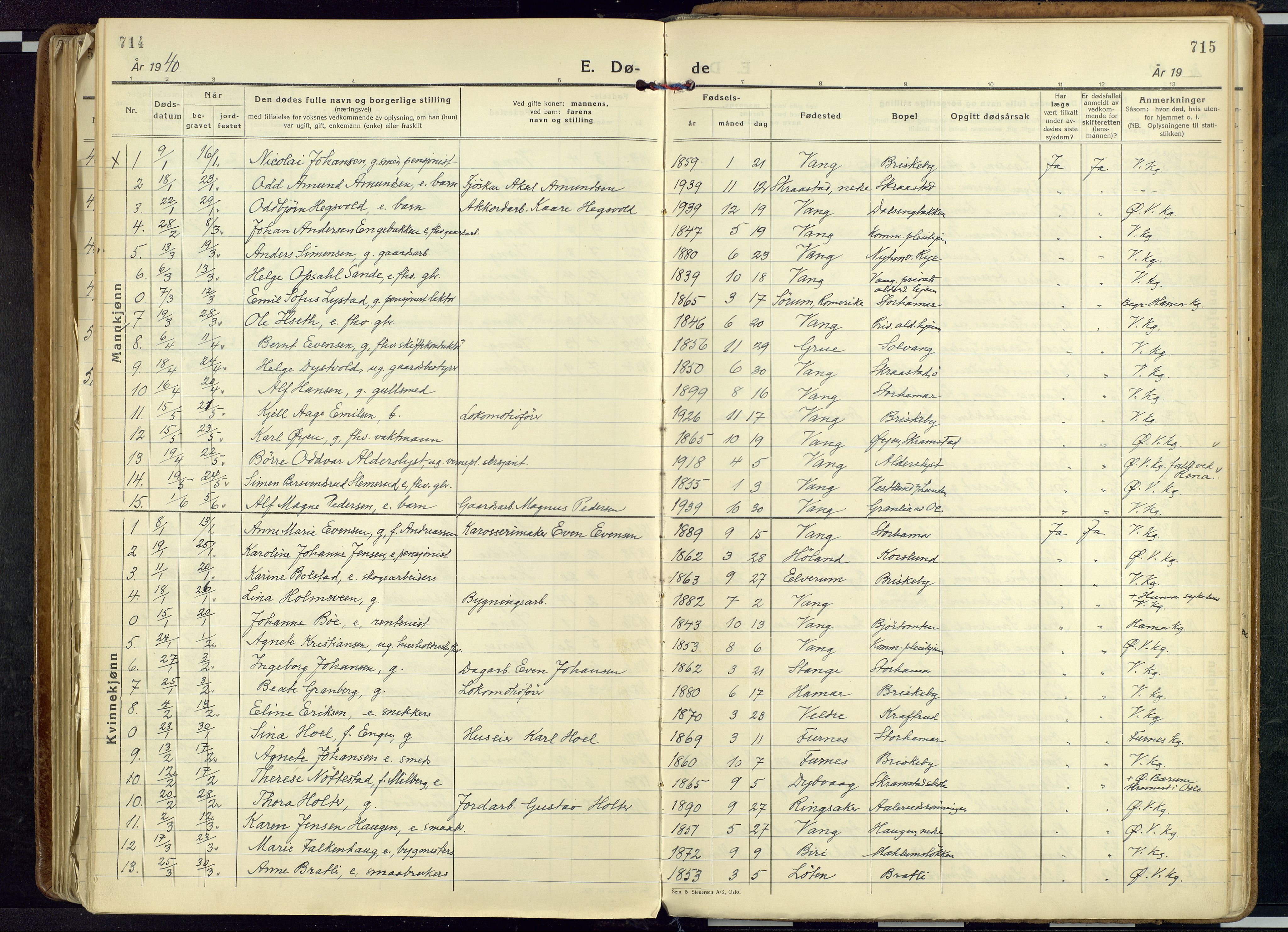 Vang prestekontor, Hedmark, AV/SAH-PREST-008/H/Ha/Haa/L0023: Parish register (official) no. 23, 1932-1957, p. 714-715