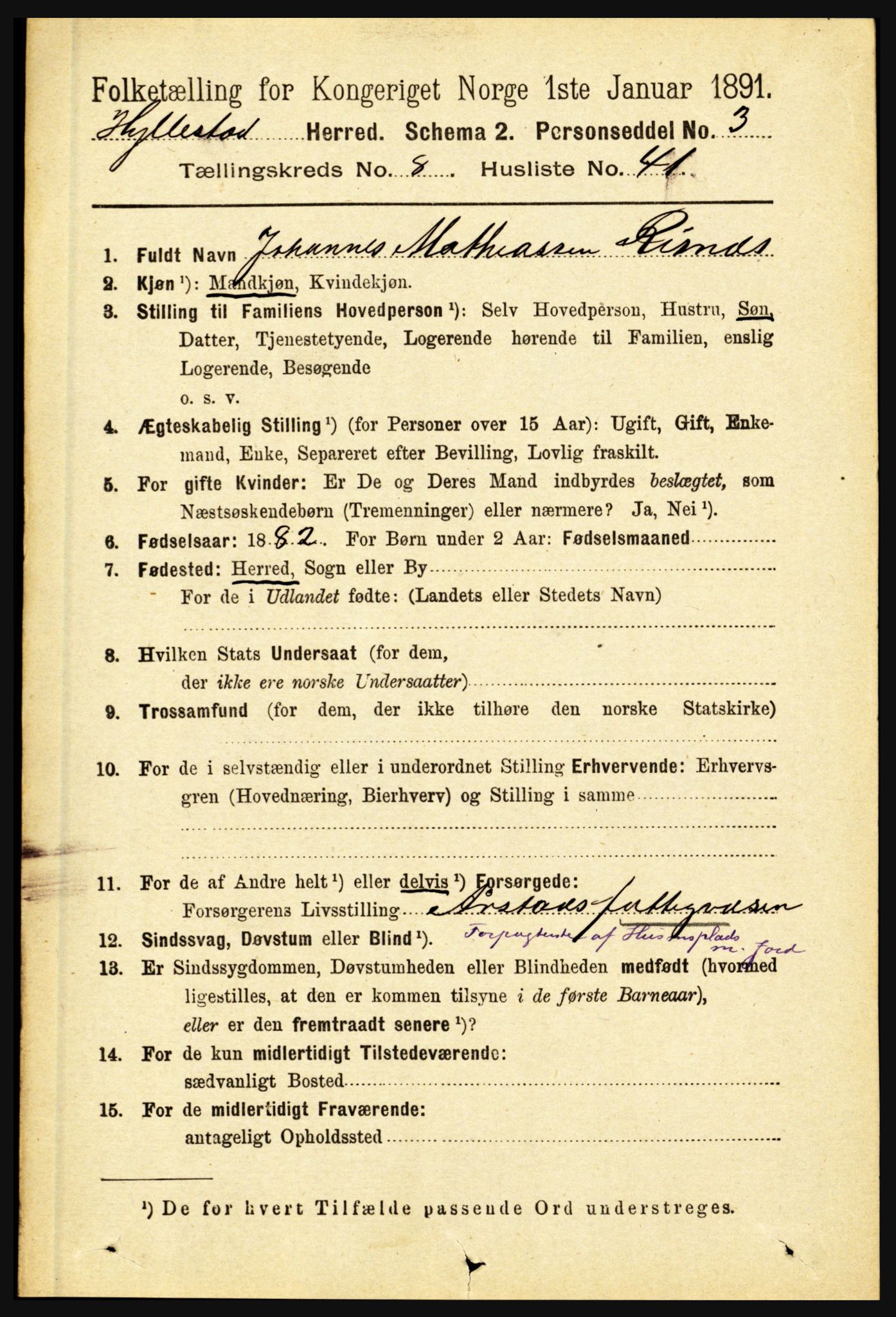 RA, 1891 census for 1413 Hyllestad, 1891, p. 1546