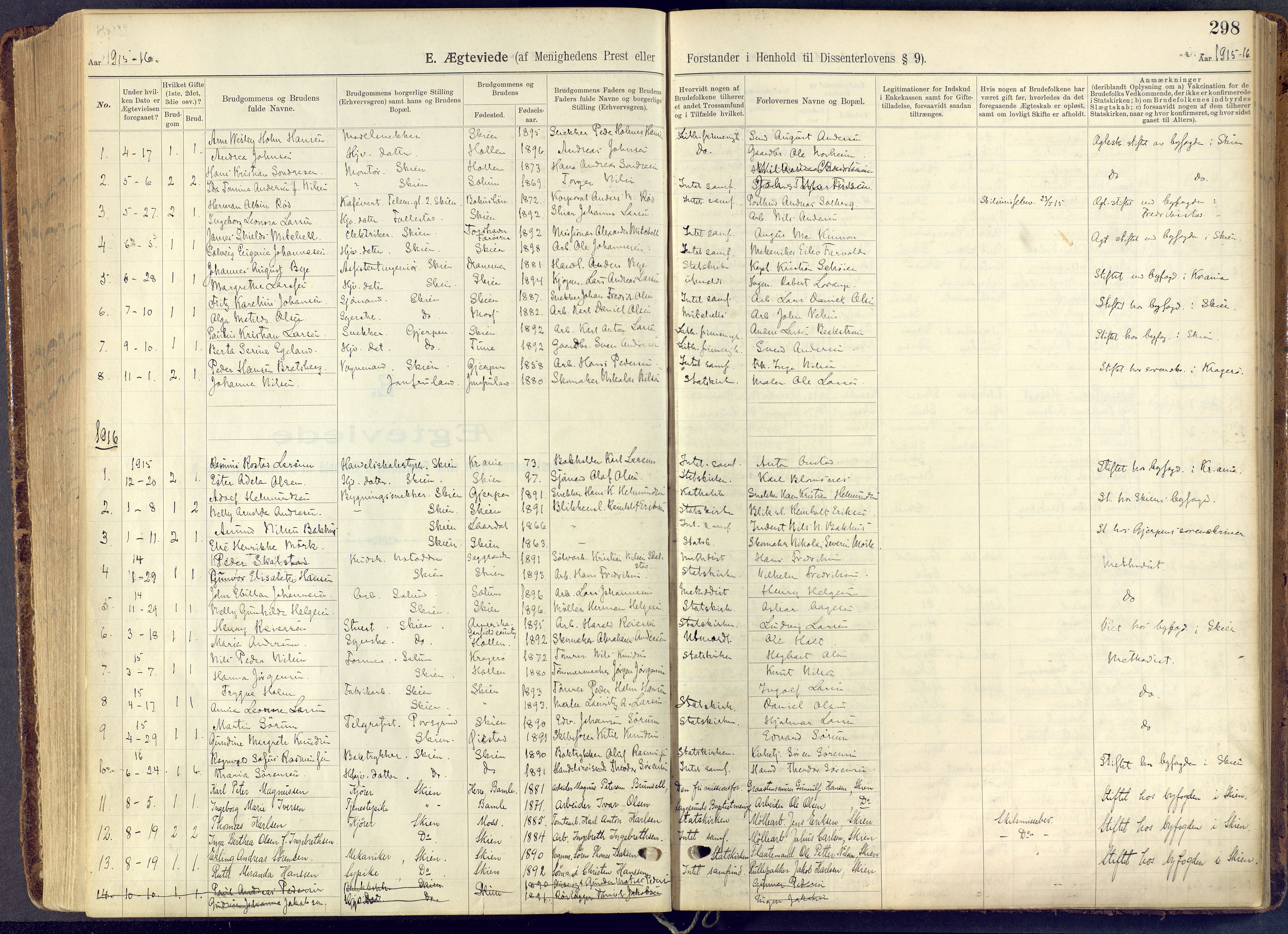 Skien kirkebøker, SAKO/A-302/F/Fa/L0013: Parish register (official) no. 13, 1915-1921, p. 298
