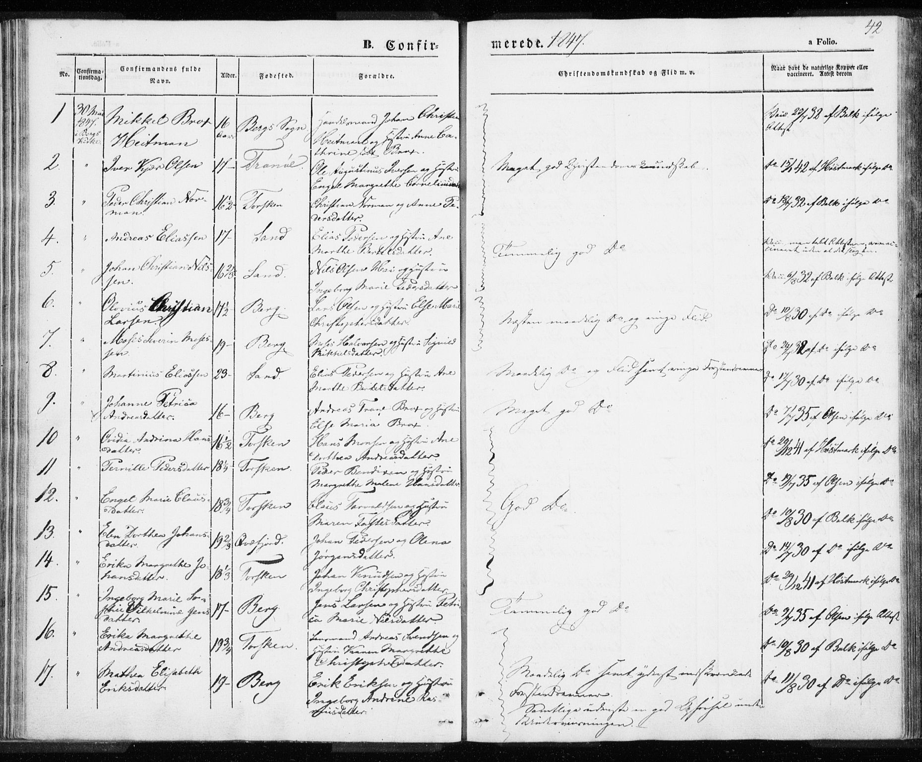 Berg sokneprestkontor, SATØ/S-1318/G/Ga/Gaa/L0001kirke: Parish register (official) no. 1, 1846-1859, p. 42