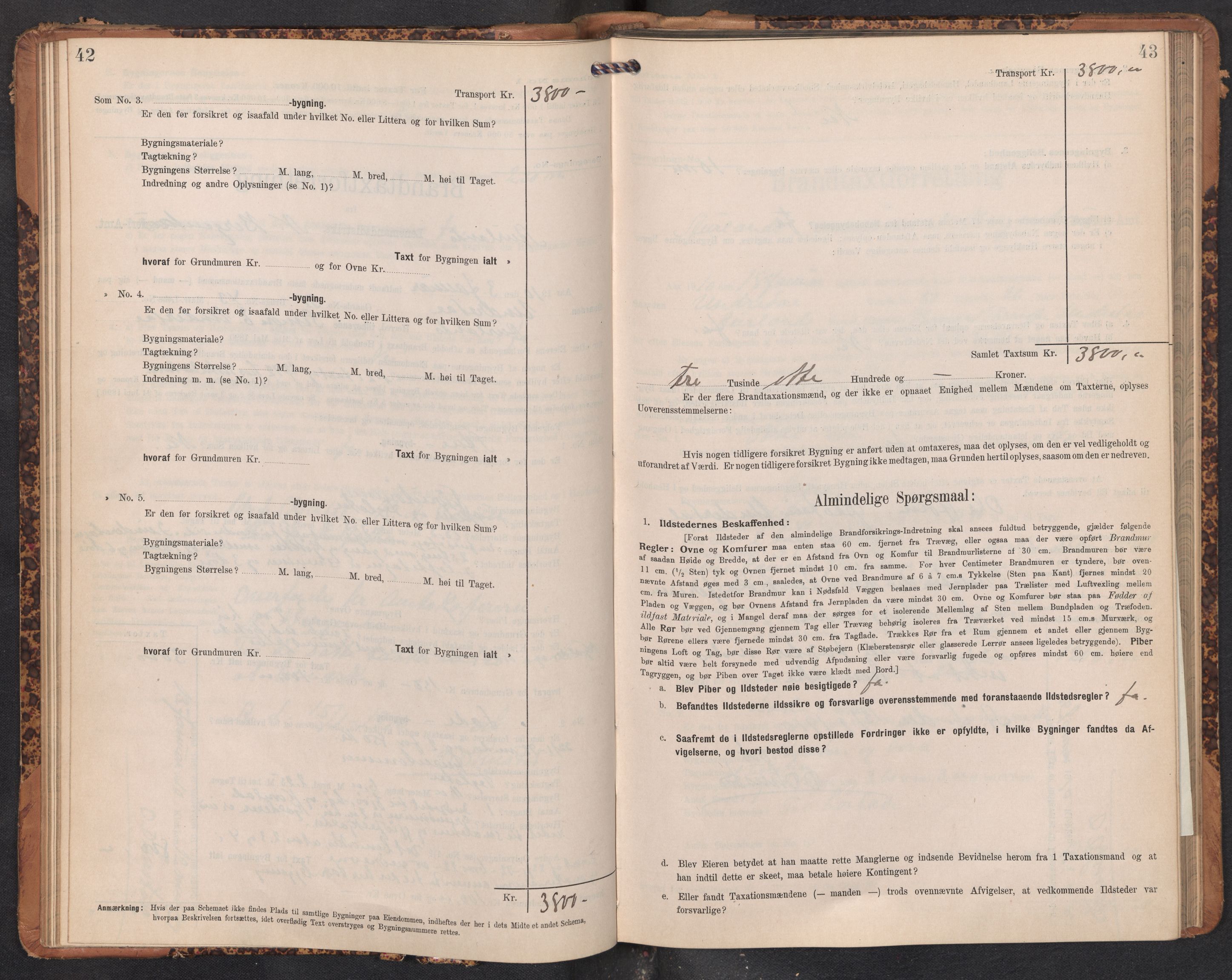 Lensmannen i Aurland, AV/SAB-A-26401/0012/L0005: Branntakstprotokoll, skjematakst, 1909-1916, p. 42-43